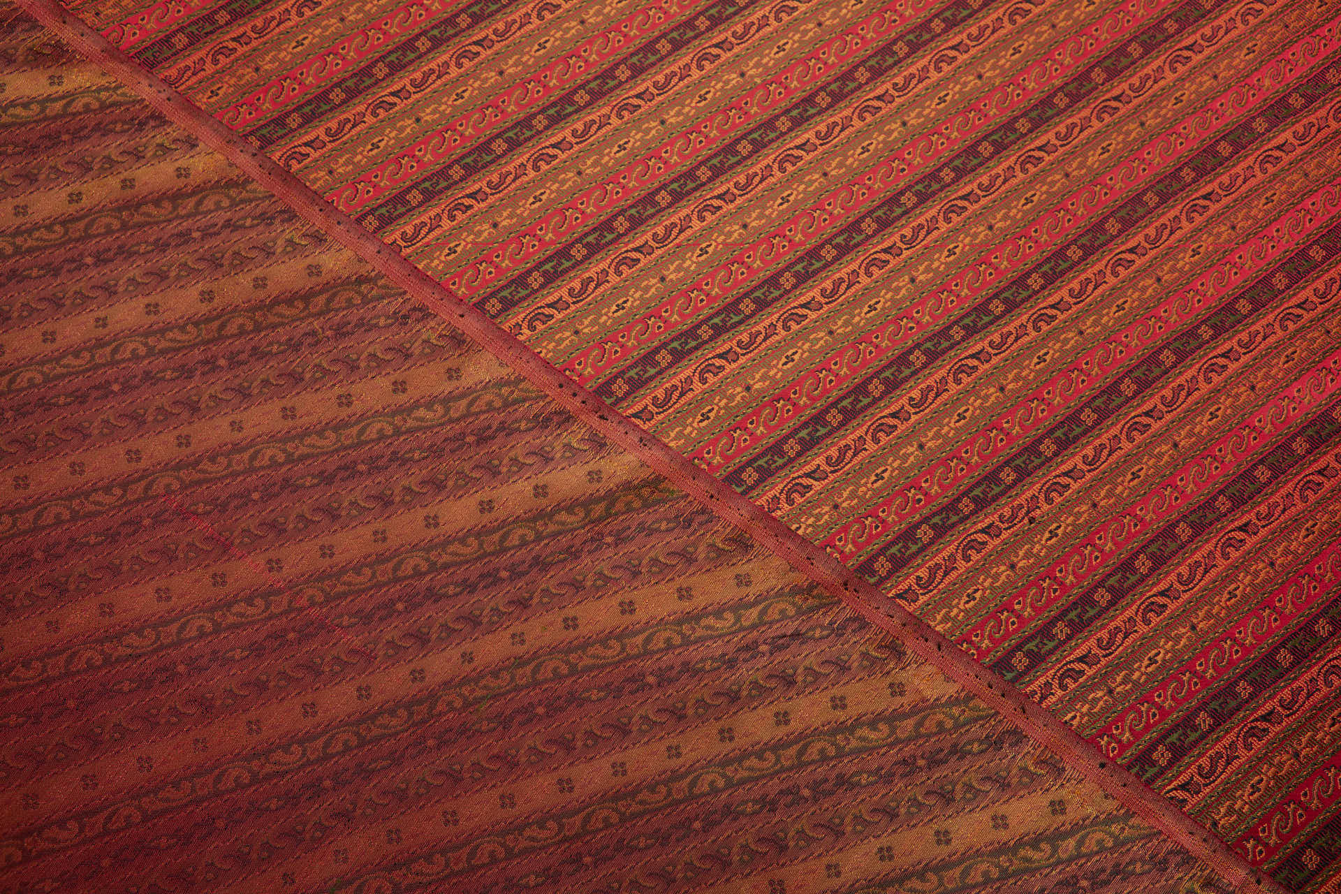 Banaras Brocade - Diagonal Red, Orange & Olive Stripe fabric, image 3 of 8