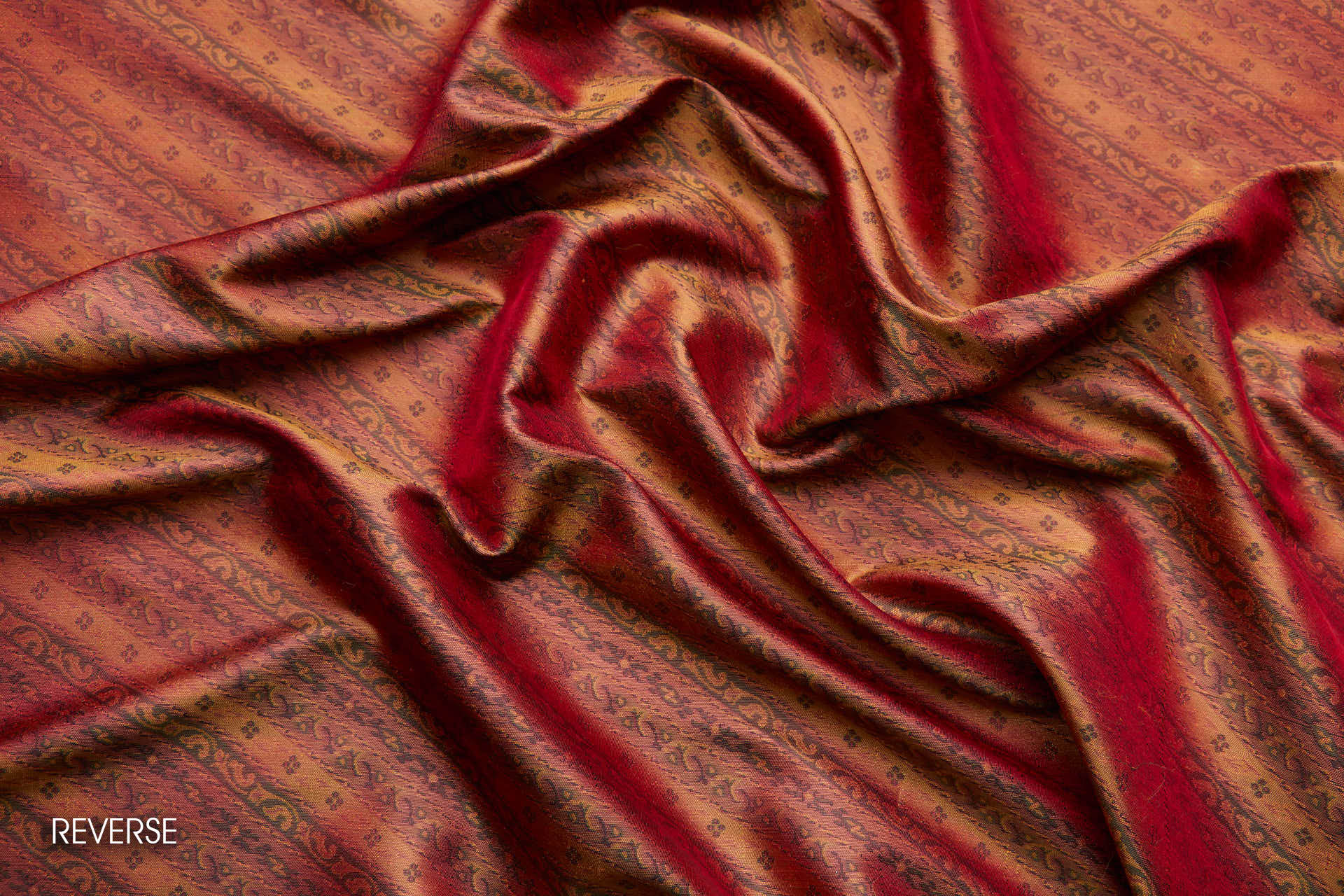 Banaras Brocade - Diagonal Red, Orange & Olive Stripe fabric, image 6 of 8