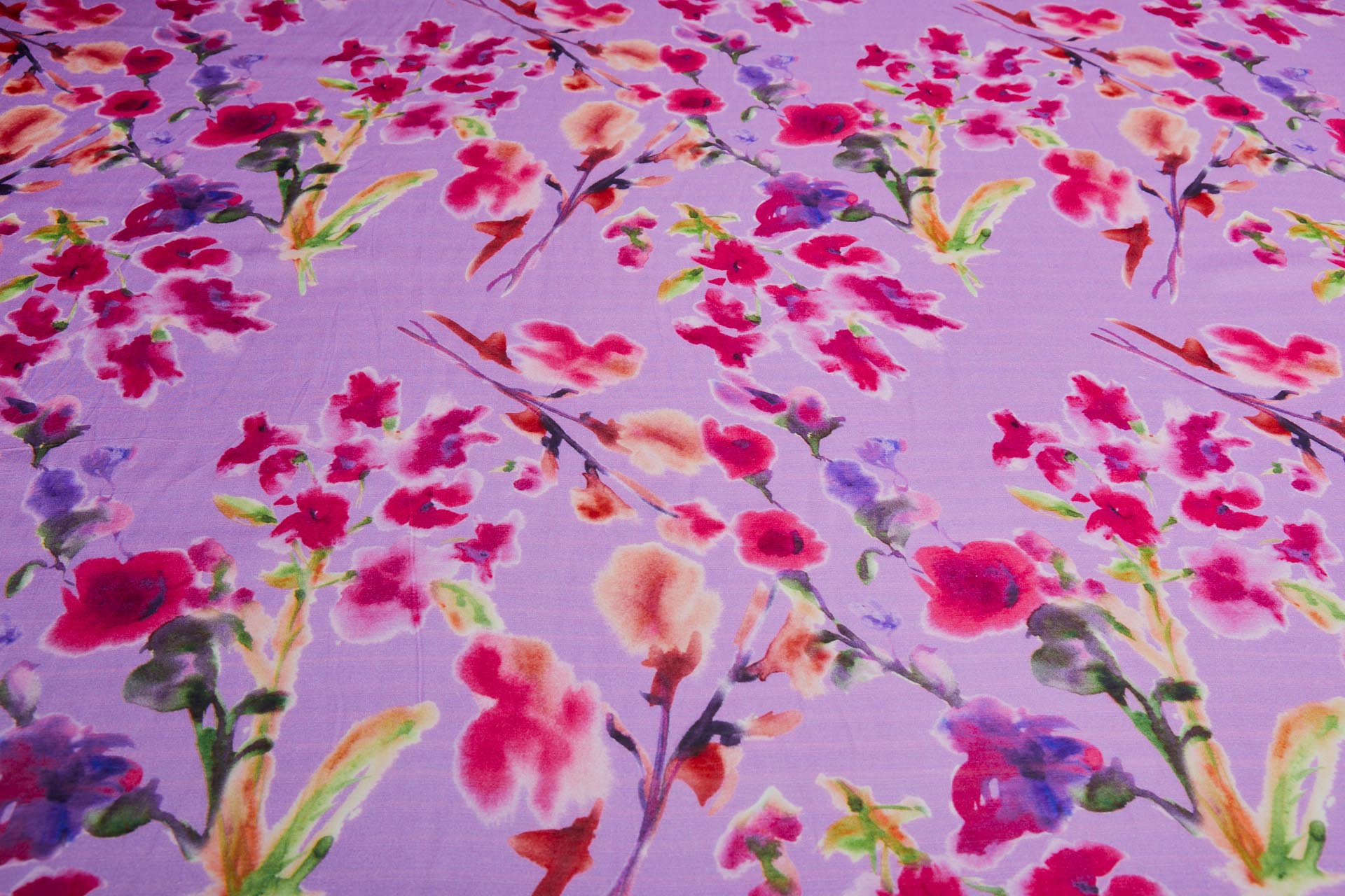 Floral Printed Silk Cotton Blend - Violet Pink w/ Magenta, Pale Pink and Green fabric, image 7 of 7