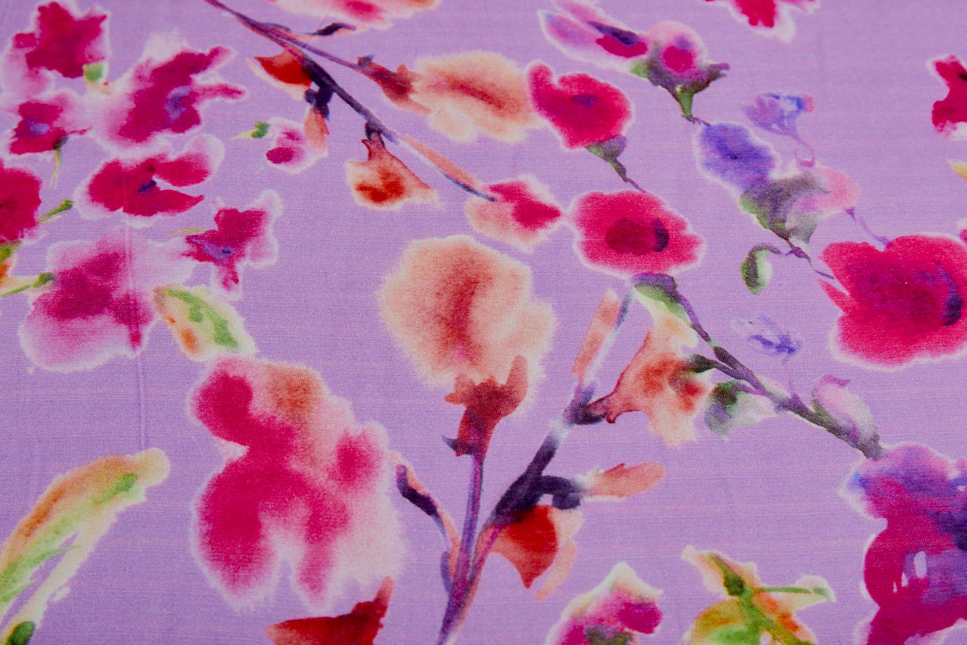 Floral Printed Silk Cotton Blend - Violet Pink w/ Magenta, Pale Pink and Green fabric, image 2 of 7