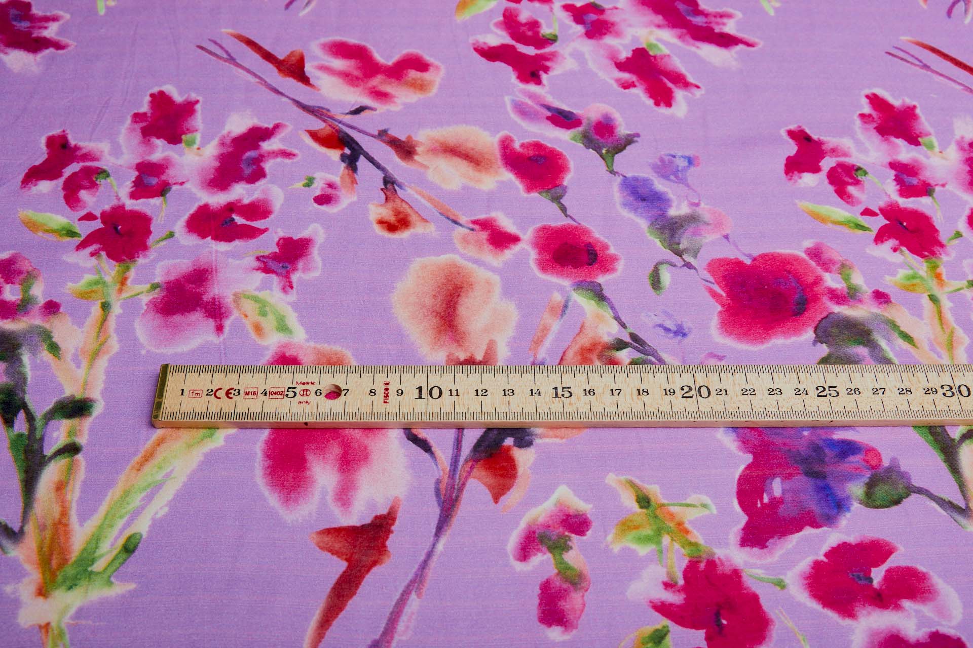 Floral Printed Silk Cotton Blend - Violet Pink w/ Magenta, Pale Pink and Green fabric, image 3 of 7