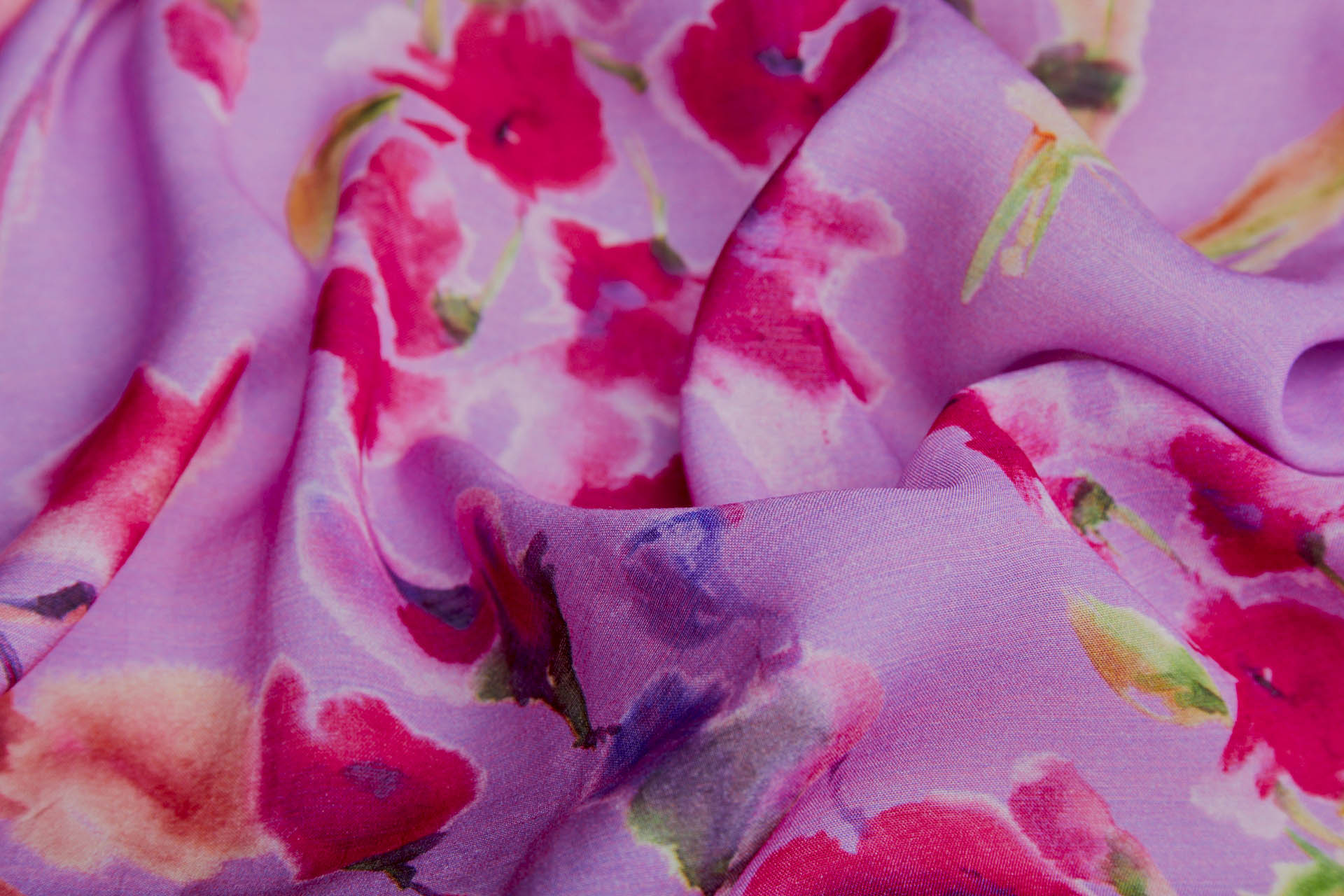 Floral Printed Silk Cotton Blend - Violet Pink w/ Magenta, Pale Pink and Green fabric, image 5 of 7