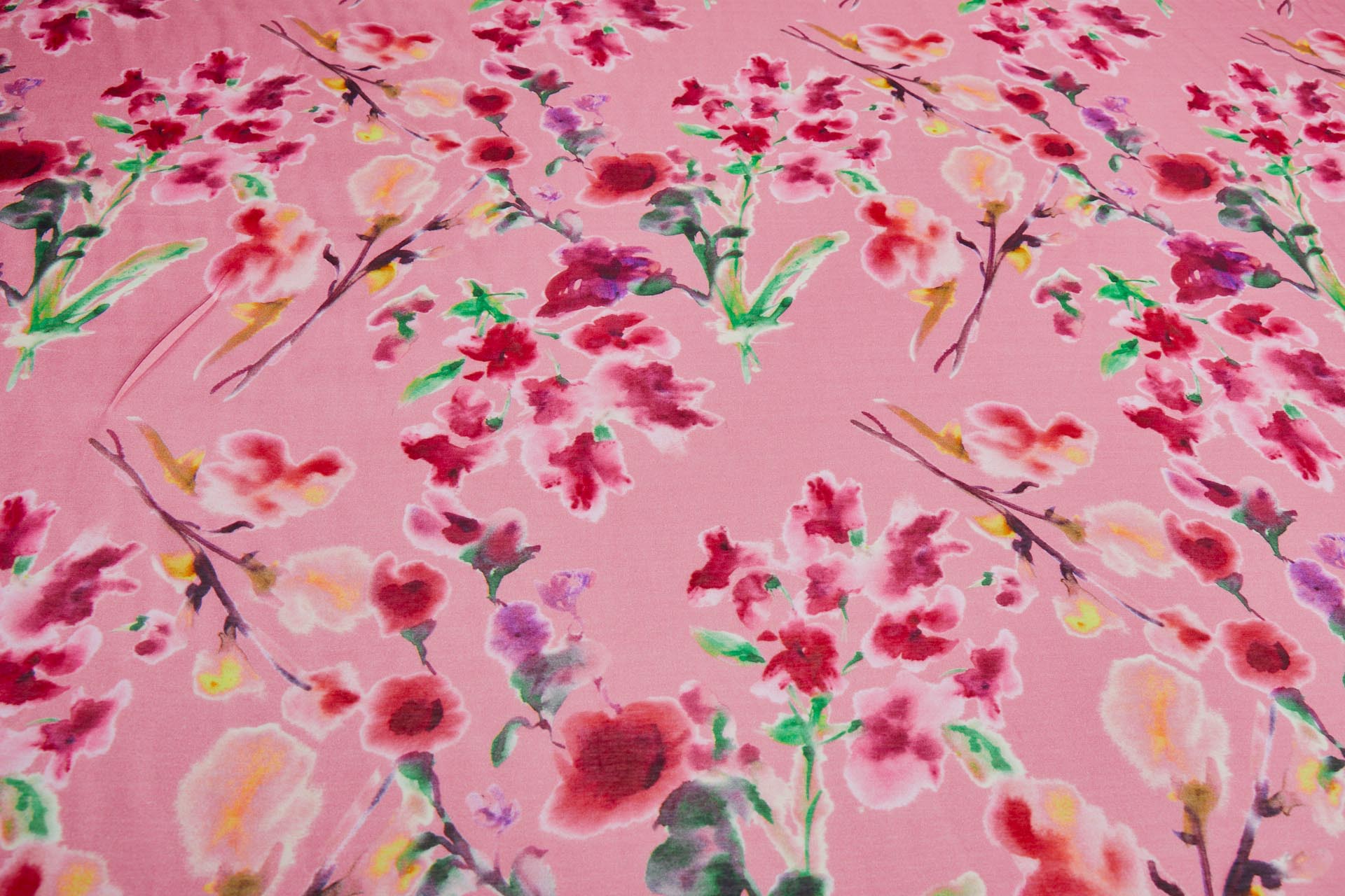 Floral Printed Silk Cotton Blend - Pink w/ Red and Green fabric, image 8 of 8