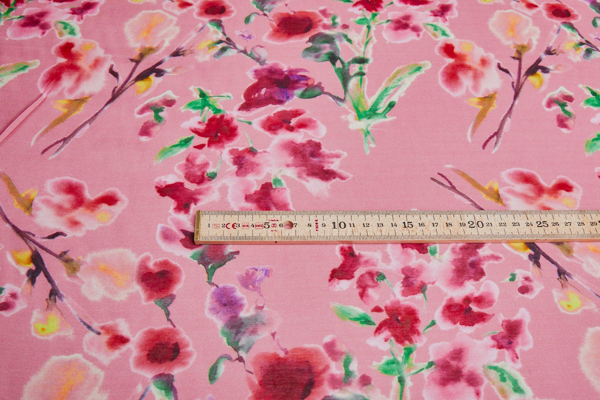 Floral Printed Silk Cotton Blend - Pink w/ Red and Green fabric, image 2 of 8
