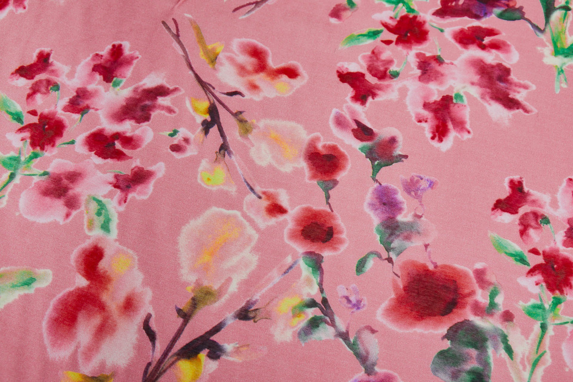 Floral Printed Silk Cotton Blend - Pink w/ Red and Green fabric, image 4 of 8