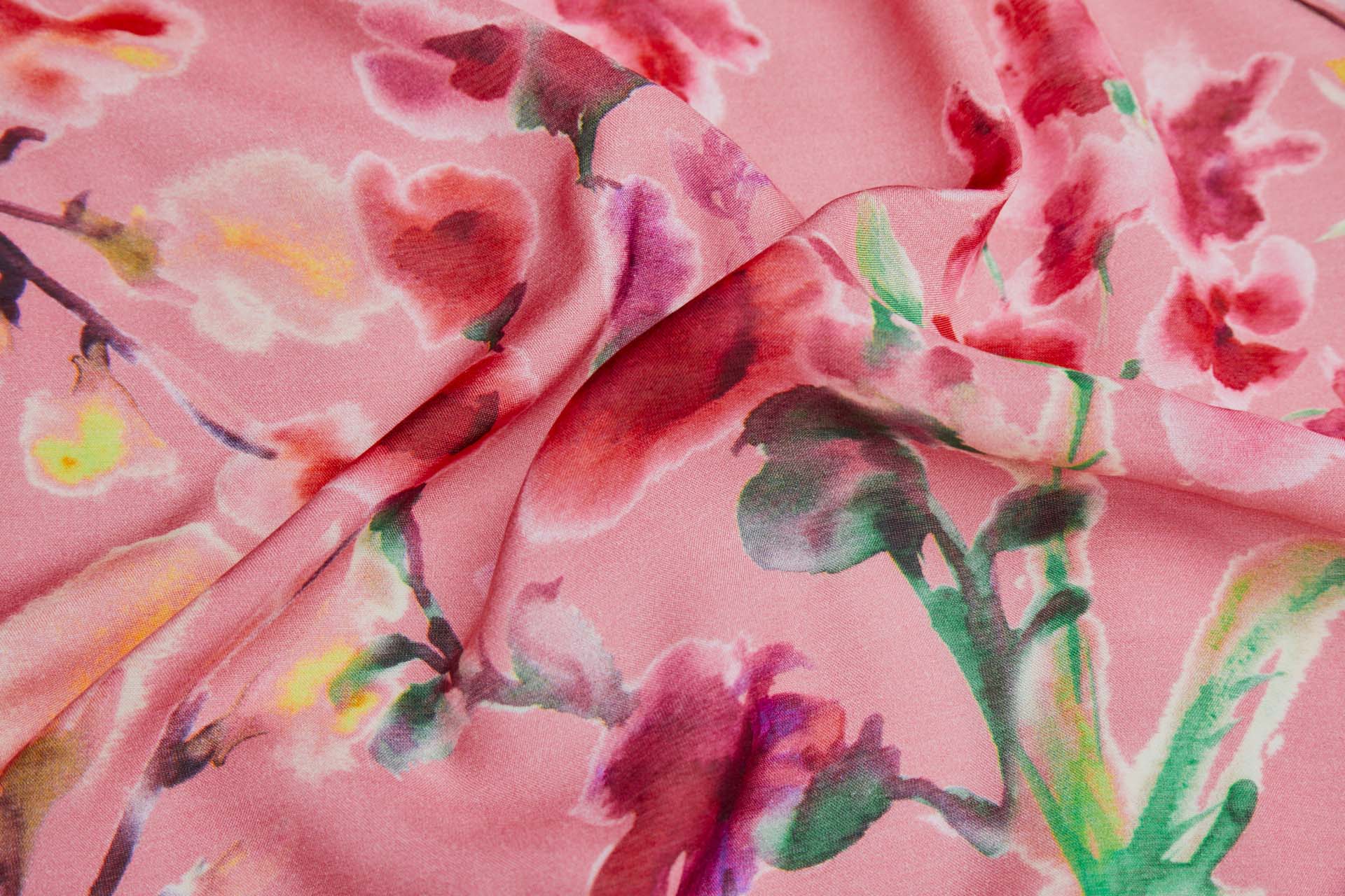 Floral Printed Silk Cotton Blend - Pink w/ Red and Green fabric, image 5 of 8