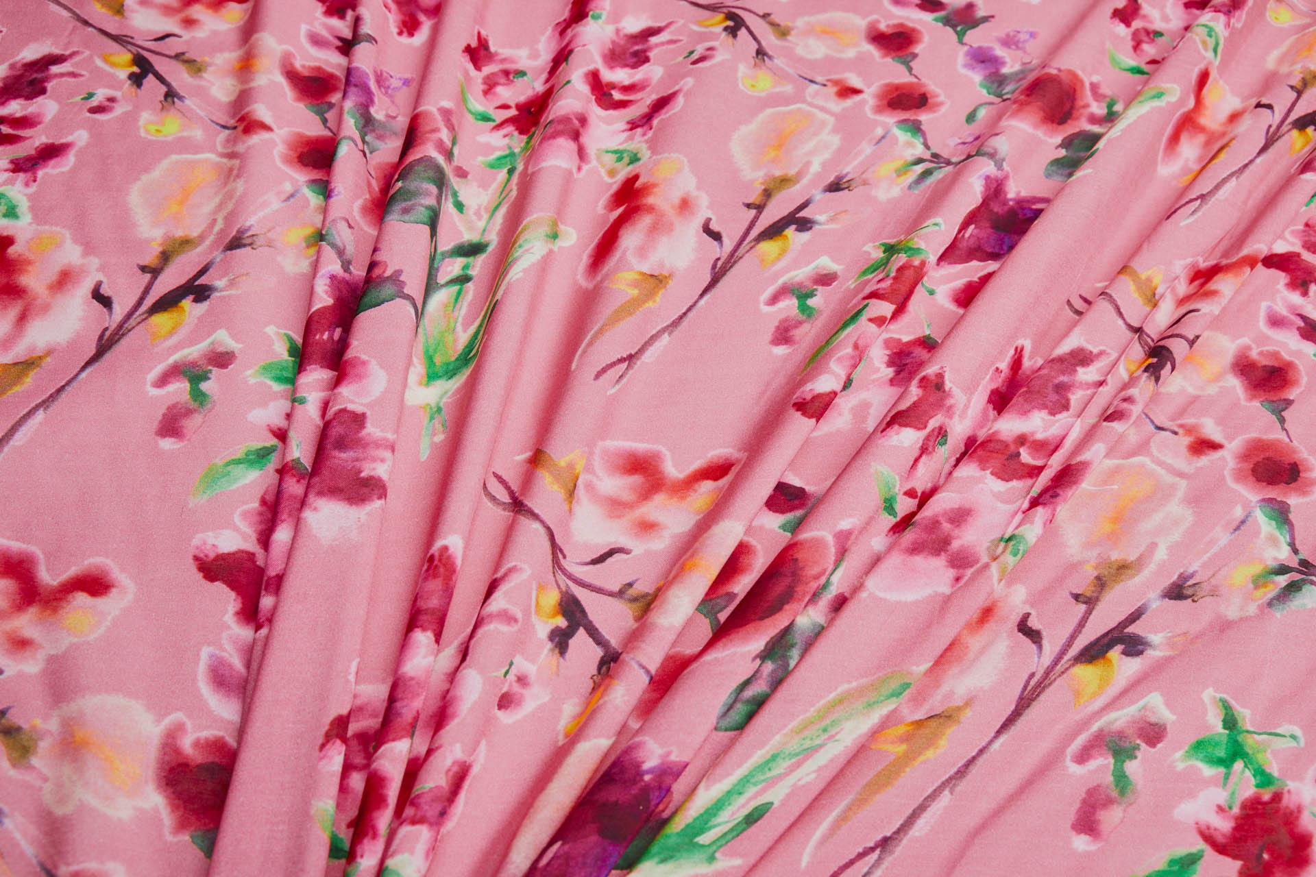 Floral Printed Silk Cotton Blend - Pink w/ Red and Green fabric, image 6 of 8