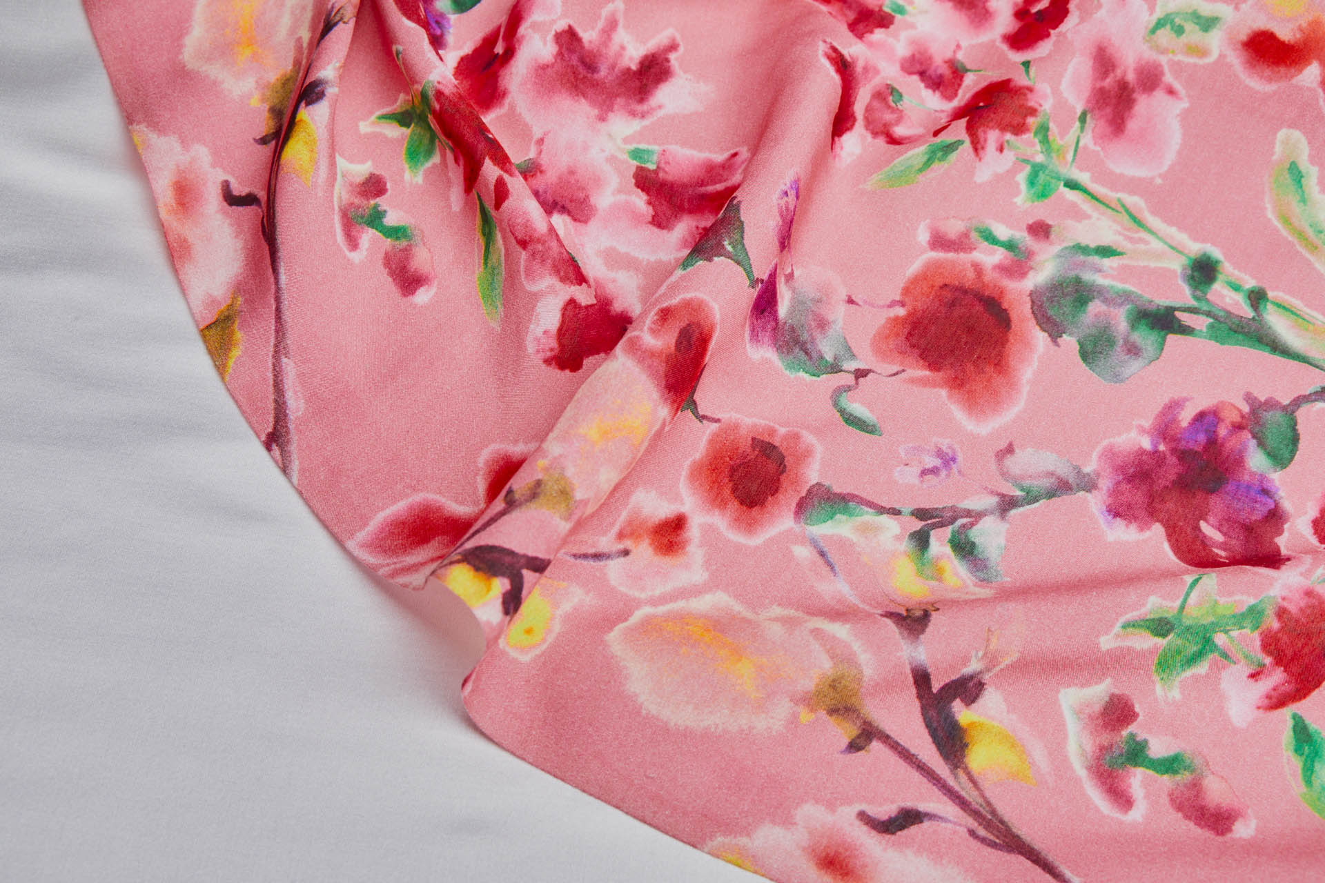 Floral Printed Silk Cotton Blend - Pink w/ Red and Green fabric, image 7 of 8