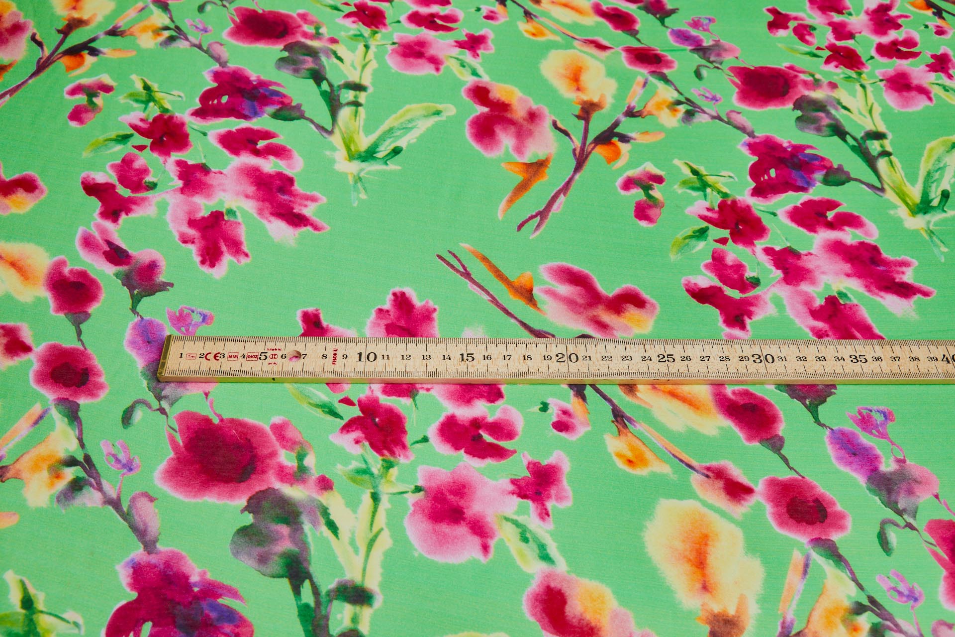 Floral Printed Silk Cotton Blend - Green w/ Pink, Purple, Yellow and Green fabric, image 2 of 8