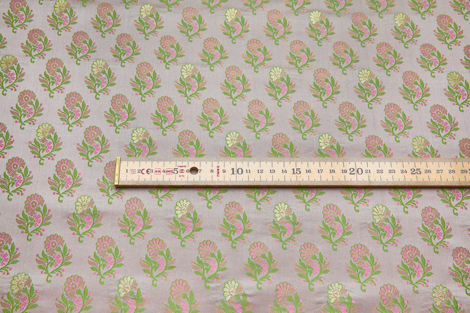 Soft Banaras Brocade - Grey, Pink and Green fabric, image 5 of 7