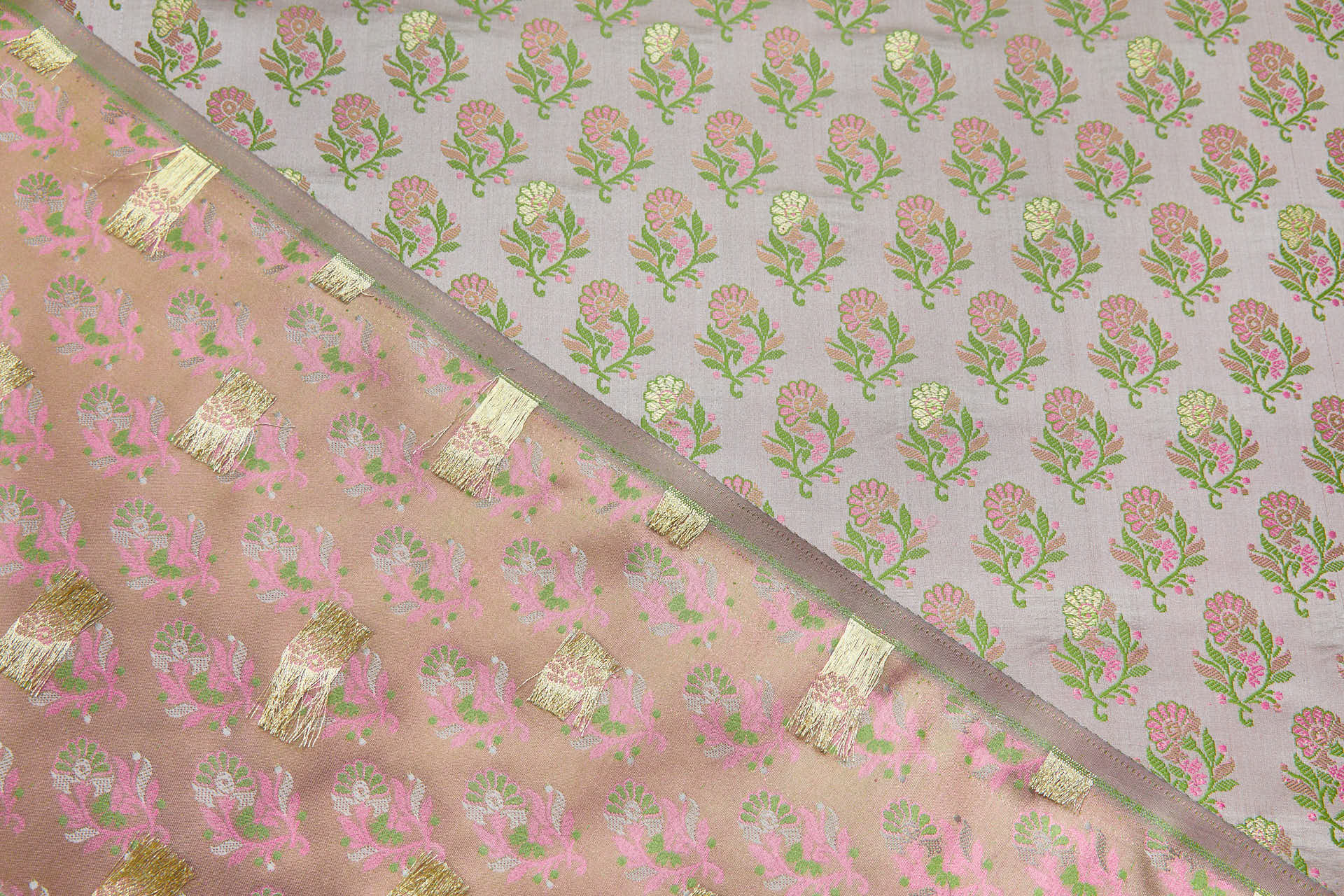 Soft Banaras Brocade - Grey, Pink and Green fabric, image 4 of 7