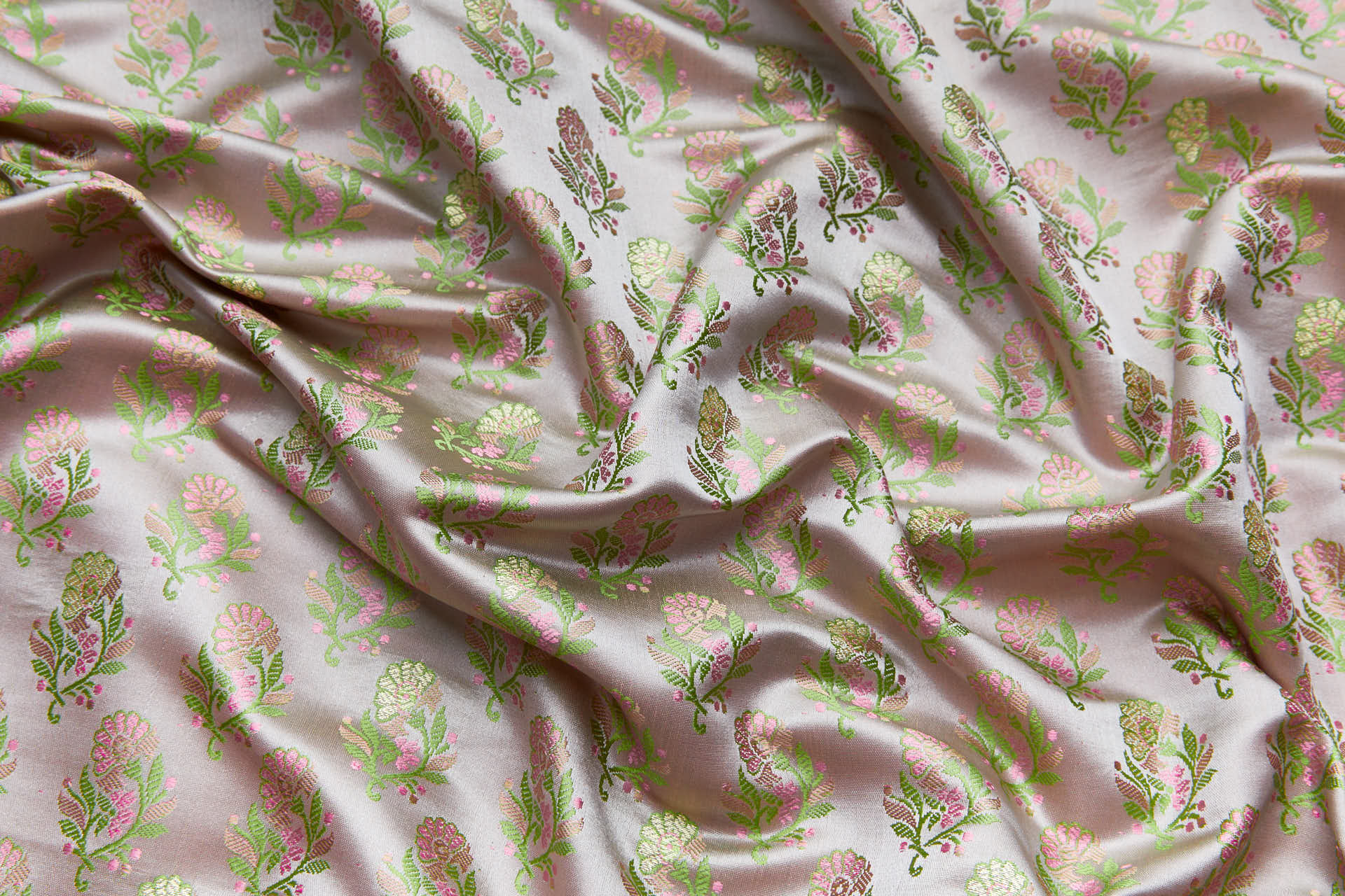 Soft Banaras Brocade - Grey, Pink and Green fabric, image 6 of 7