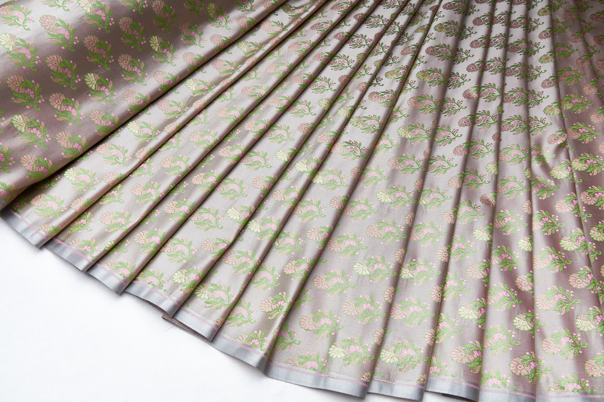 Soft Banaras Brocade - Grey, Pink and Green fabric