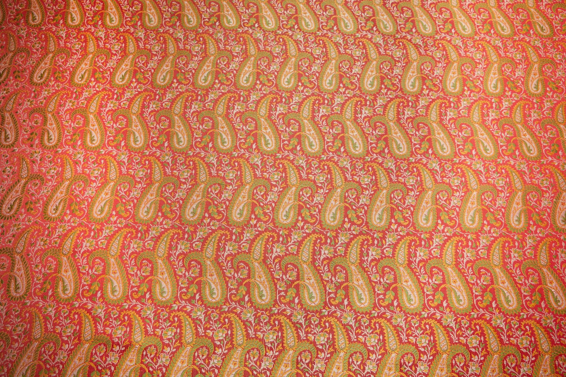 Banaras Brocade - Large Red Green and Yellow Paisley fabric, image 11 of 11