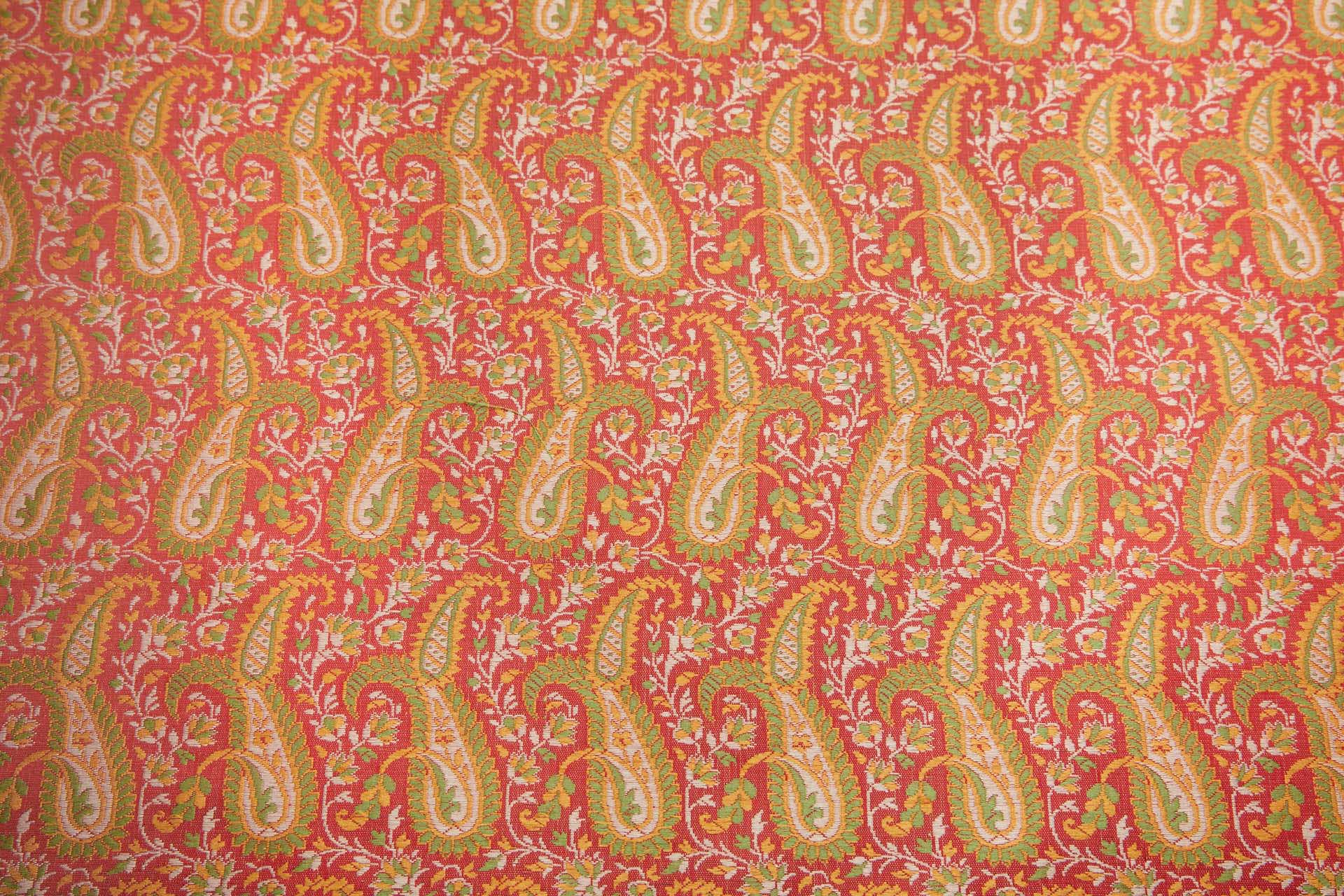 Banaras Brocade - Large Red Green and Yellow Paisley fabric, image 3 of 11