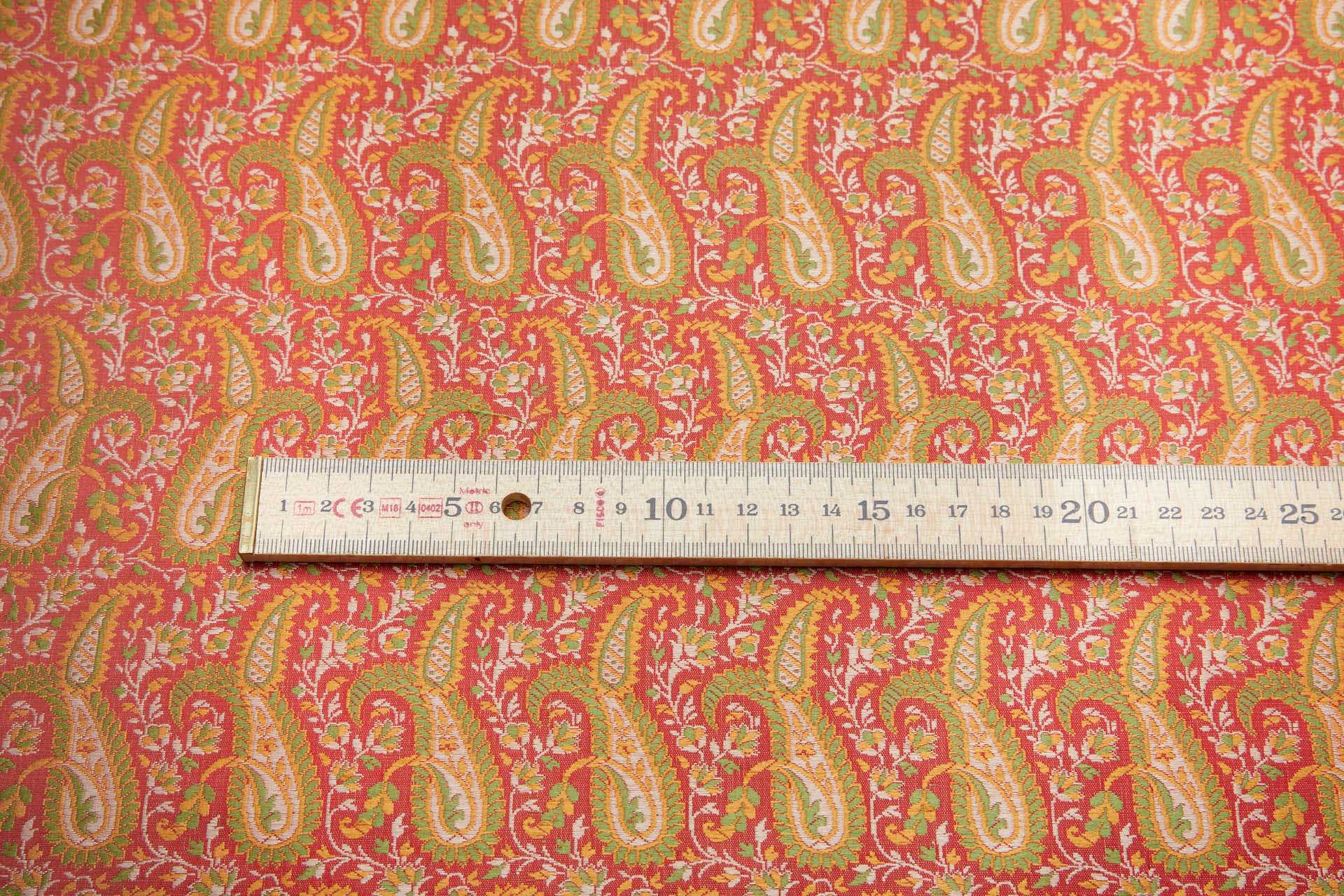 Banaras Brocade - Large Red Green and Yellow Paisley fabric, image 10 of 11