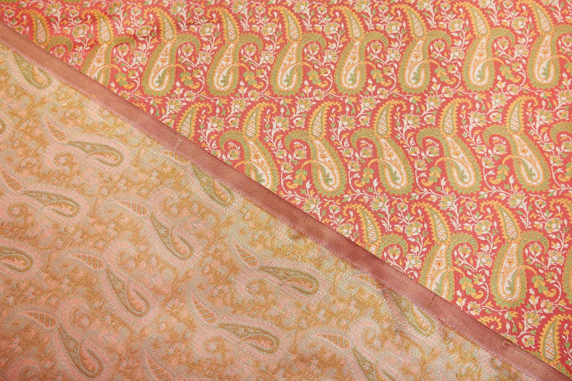 Banaras Brocade - Large Red Green and Yellow Paisley fabric, image 7 of 11