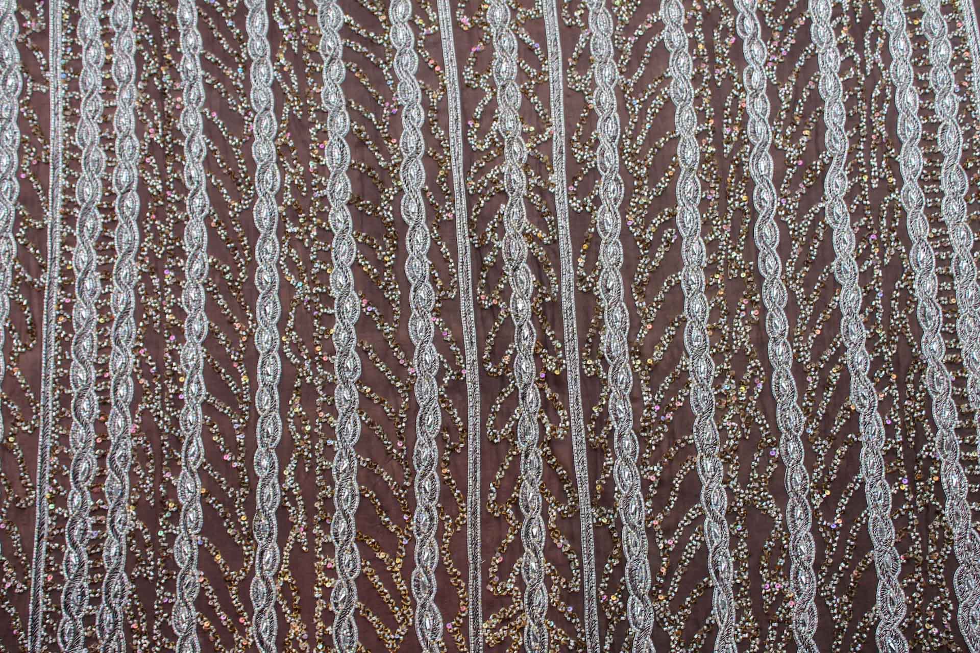 Brown Chiffon with Silver Embroidery and Beading in a Twist Plait Pattern fabric, image 4 of 6