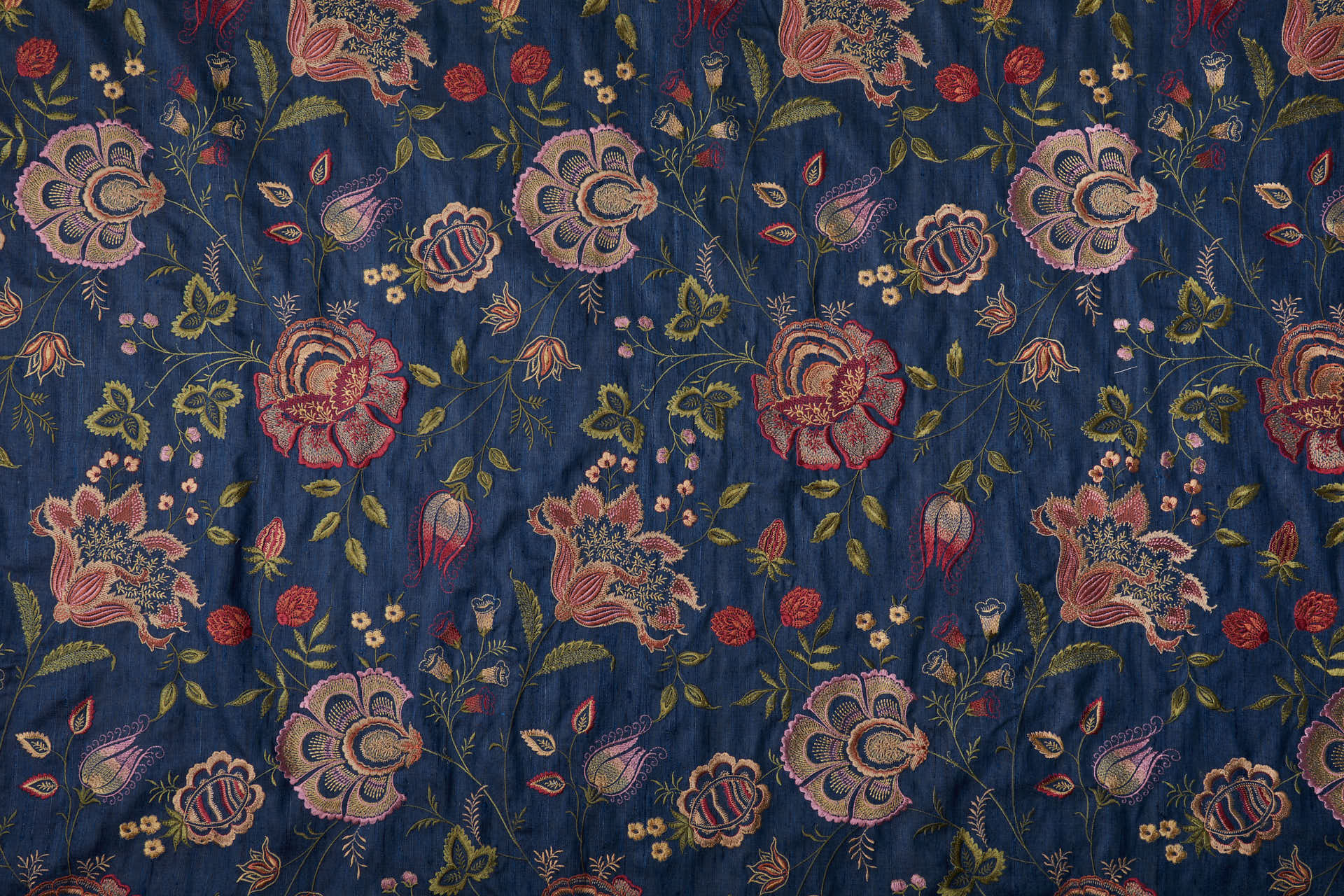 Marine Textured Raw Silk with Floral Embroidery fabric, image 5 of 12