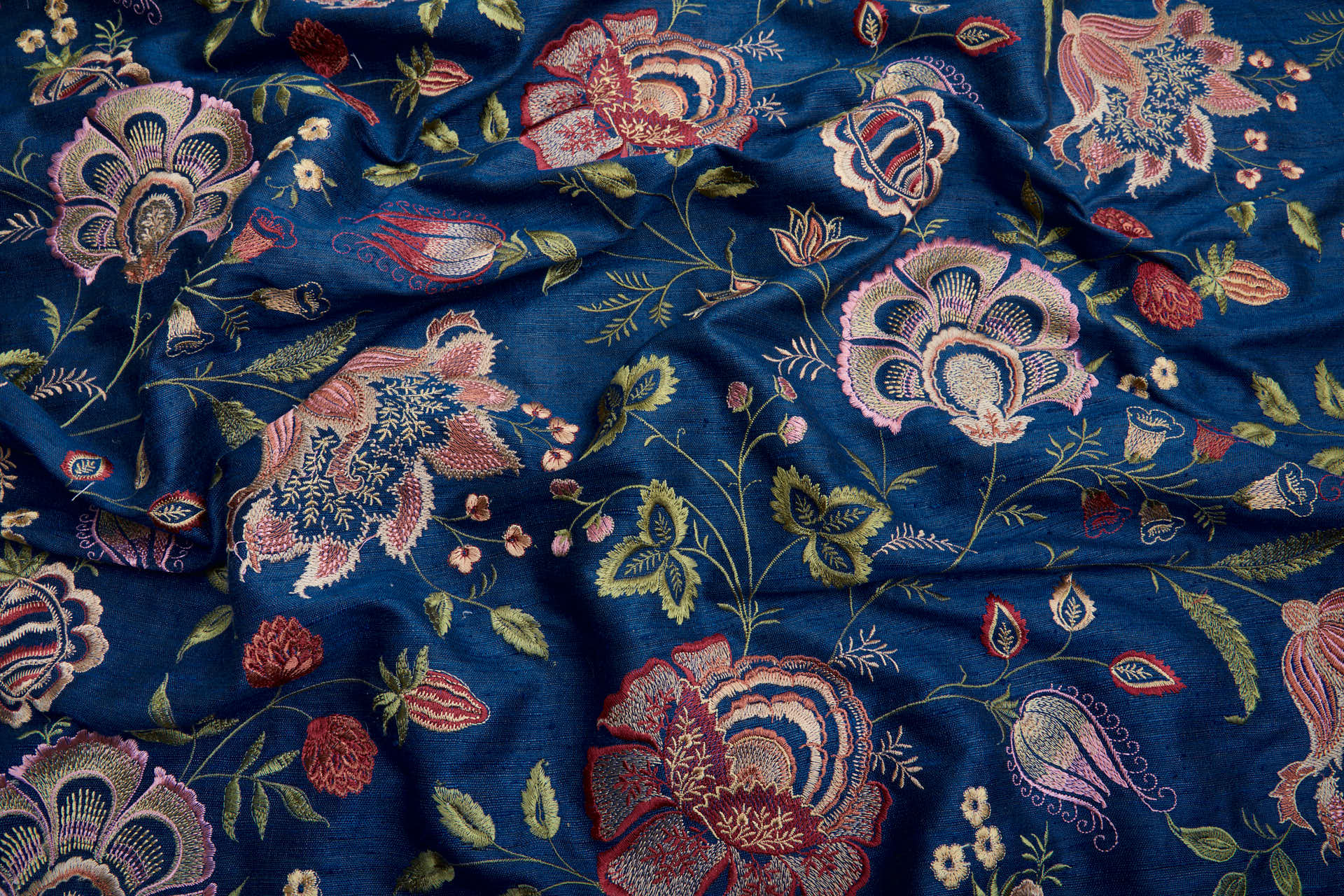 Marine Textured Raw Silk with Floral Embroidery fabric, image 12 of 12