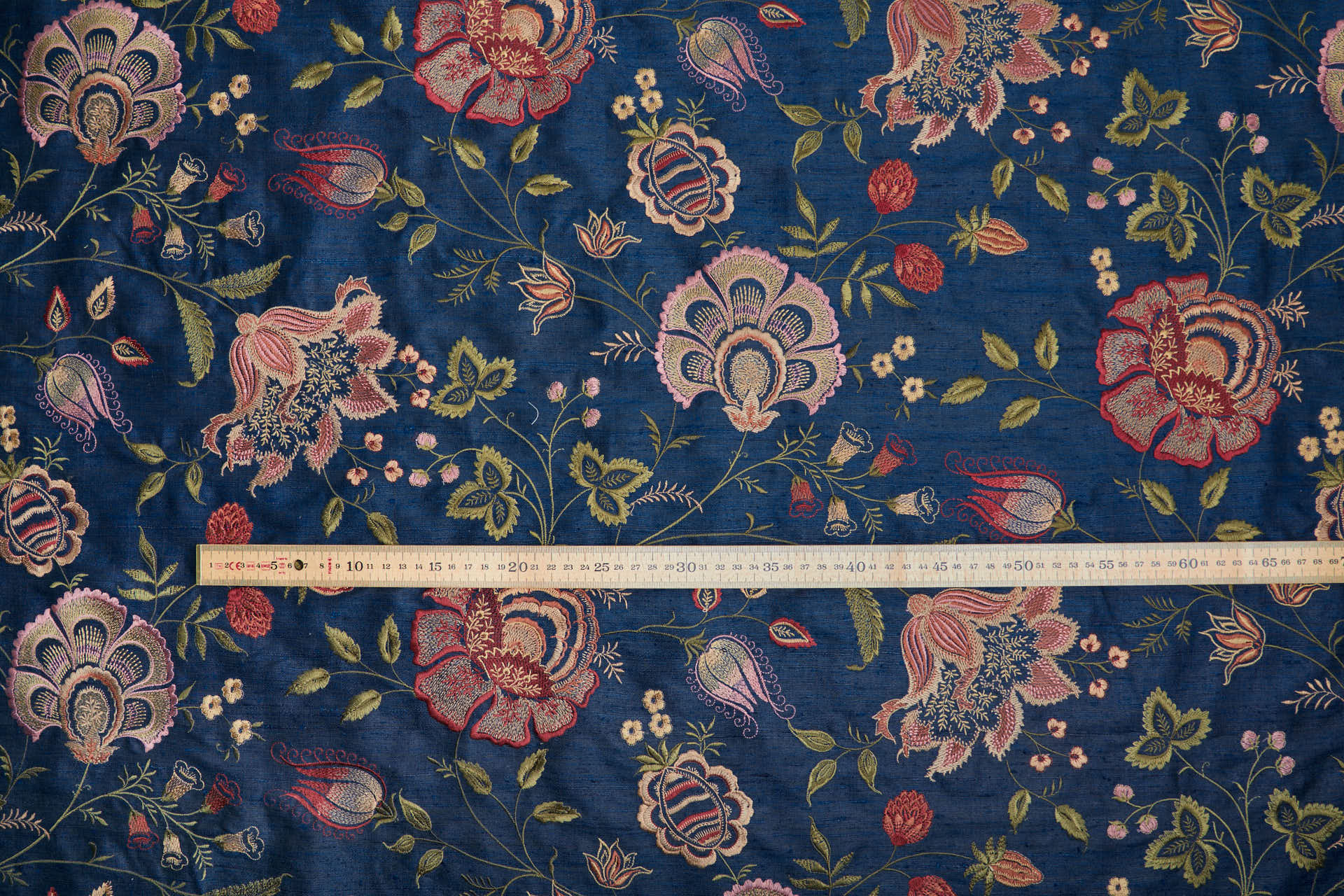 Marine Textured Raw Silk with Floral Embroidery fabric, image 6 of 12