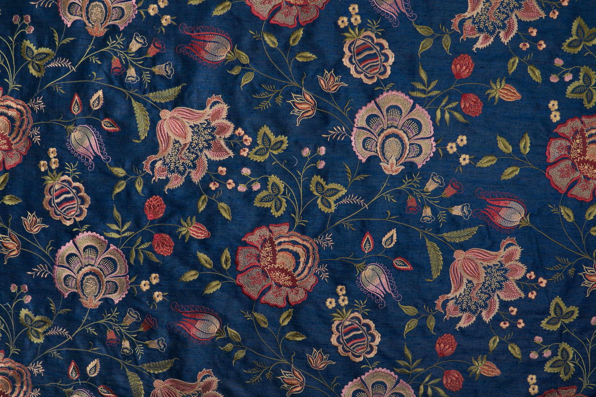 Marine Textured Raw Silk with Floral Embroidery fabric, image 7 of 12