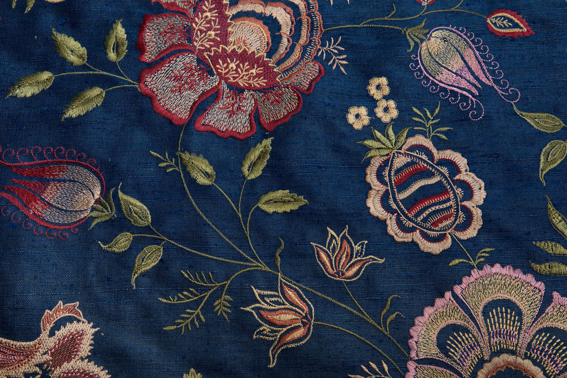 Marine Textured Raw Silk with Floral Embroidery fabric, image 8 of 12