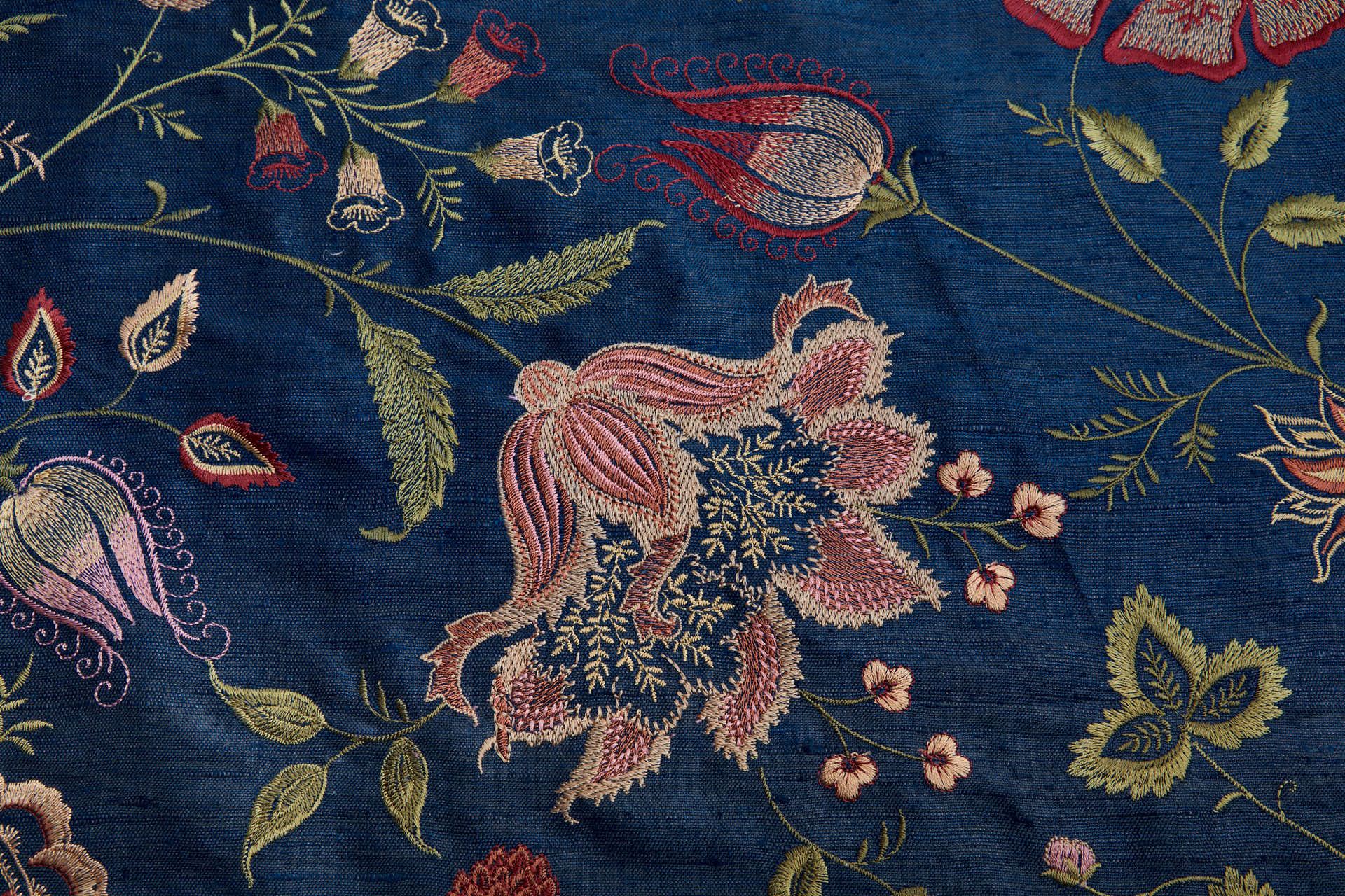 Marine Textured Raw Silk with Floral Embroidery fabric, image 9 of 12