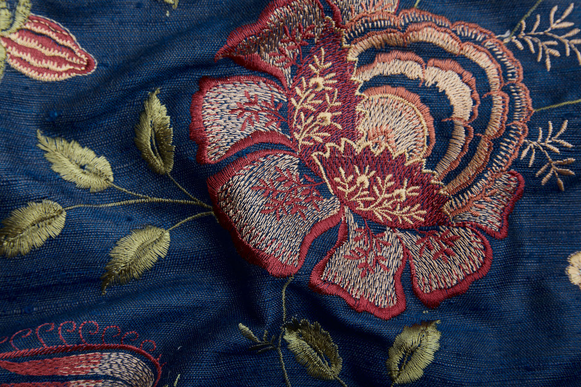 Marine Textured Raw Silk with Floral Embroidery fabric, image 10 of 12