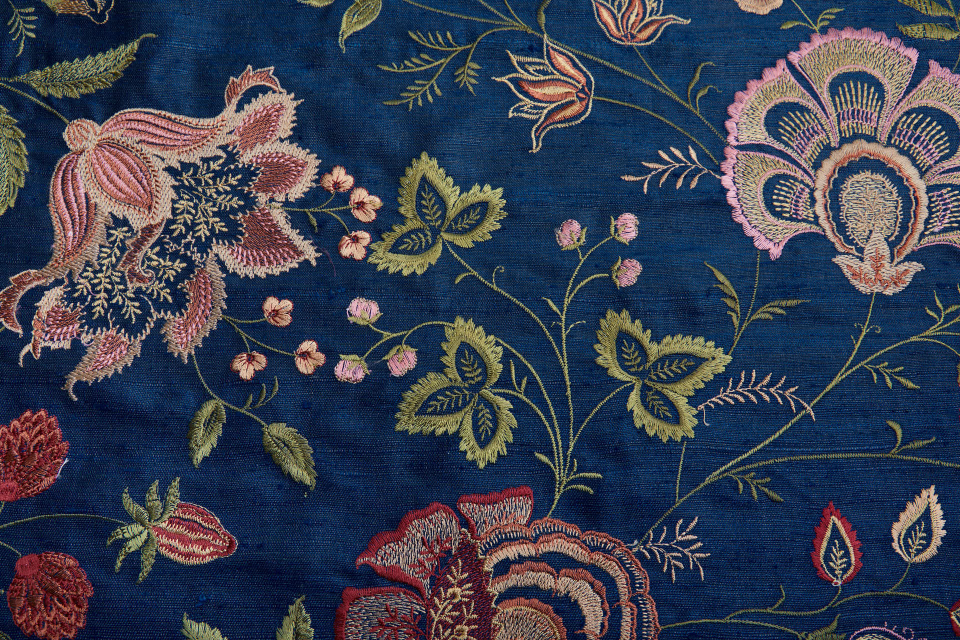 Marine Textured Raw Silk with Floral Embroidery fabric, image 11 of 12
