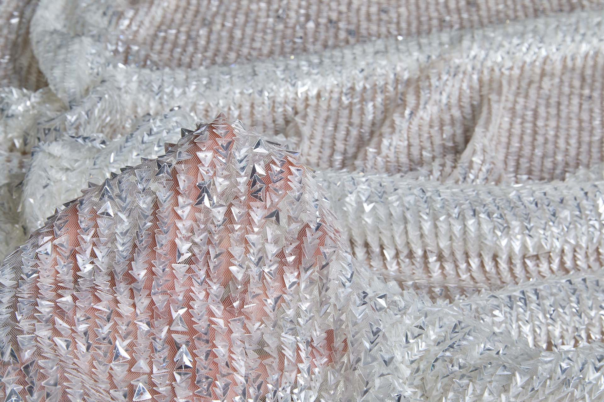 Ivory Triangular Cupped Sequin on Tulle fabric, image 2 of 7