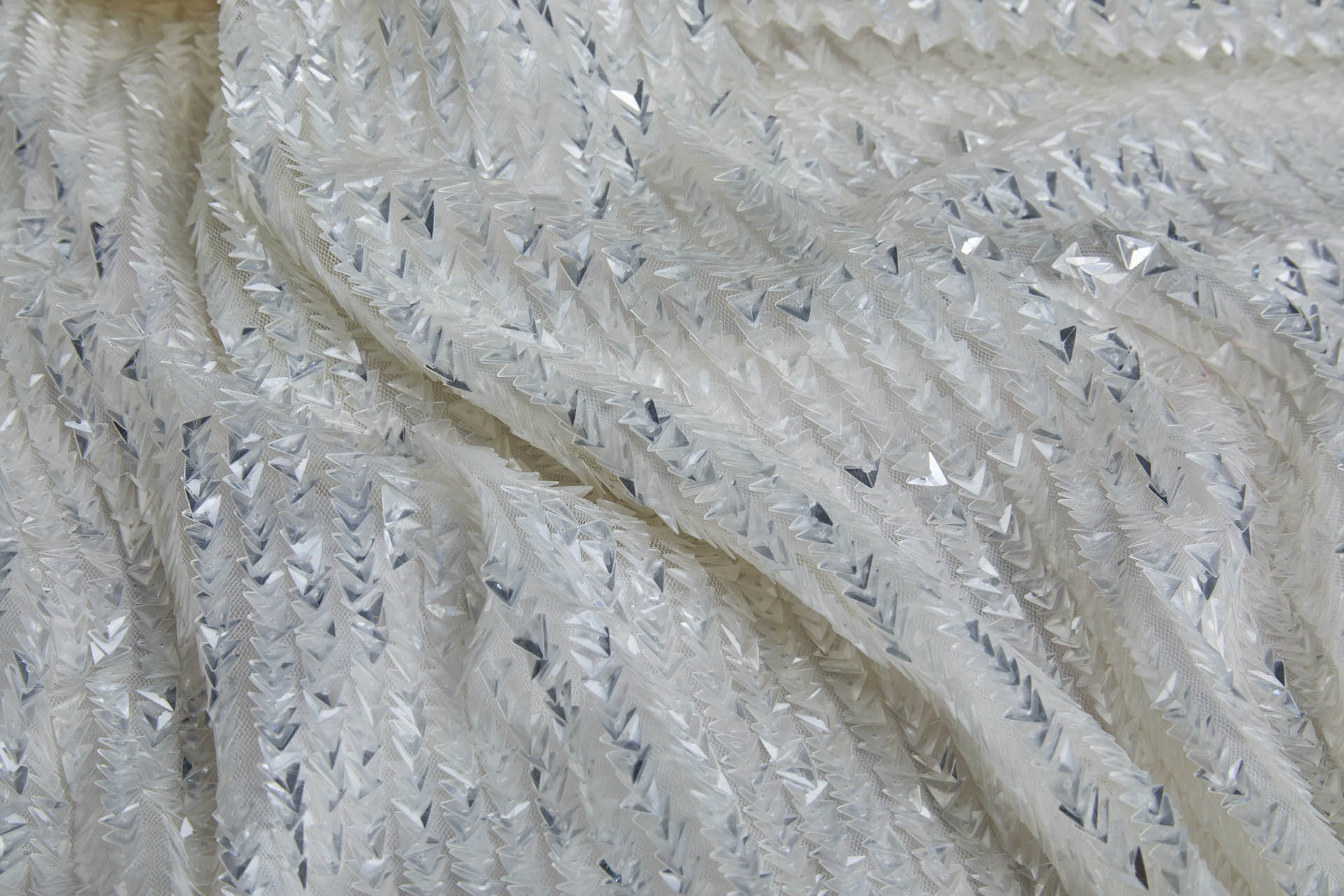 Ivory Triangular Cupped Sequin on Tulle fabric, image 3 of 7