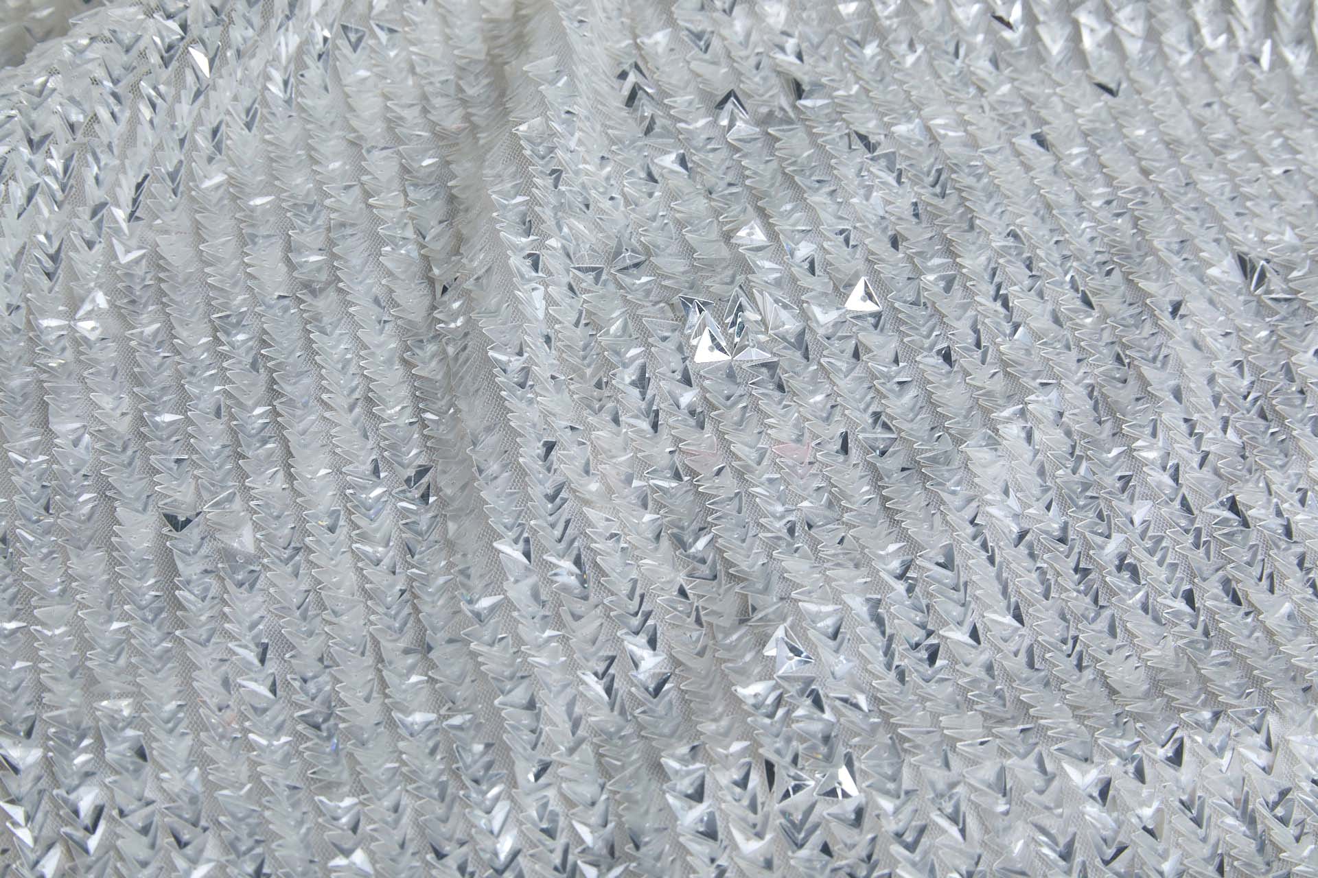 Ivory Triangular Cupped Sequin on Tulle fabric, image 4 of 7