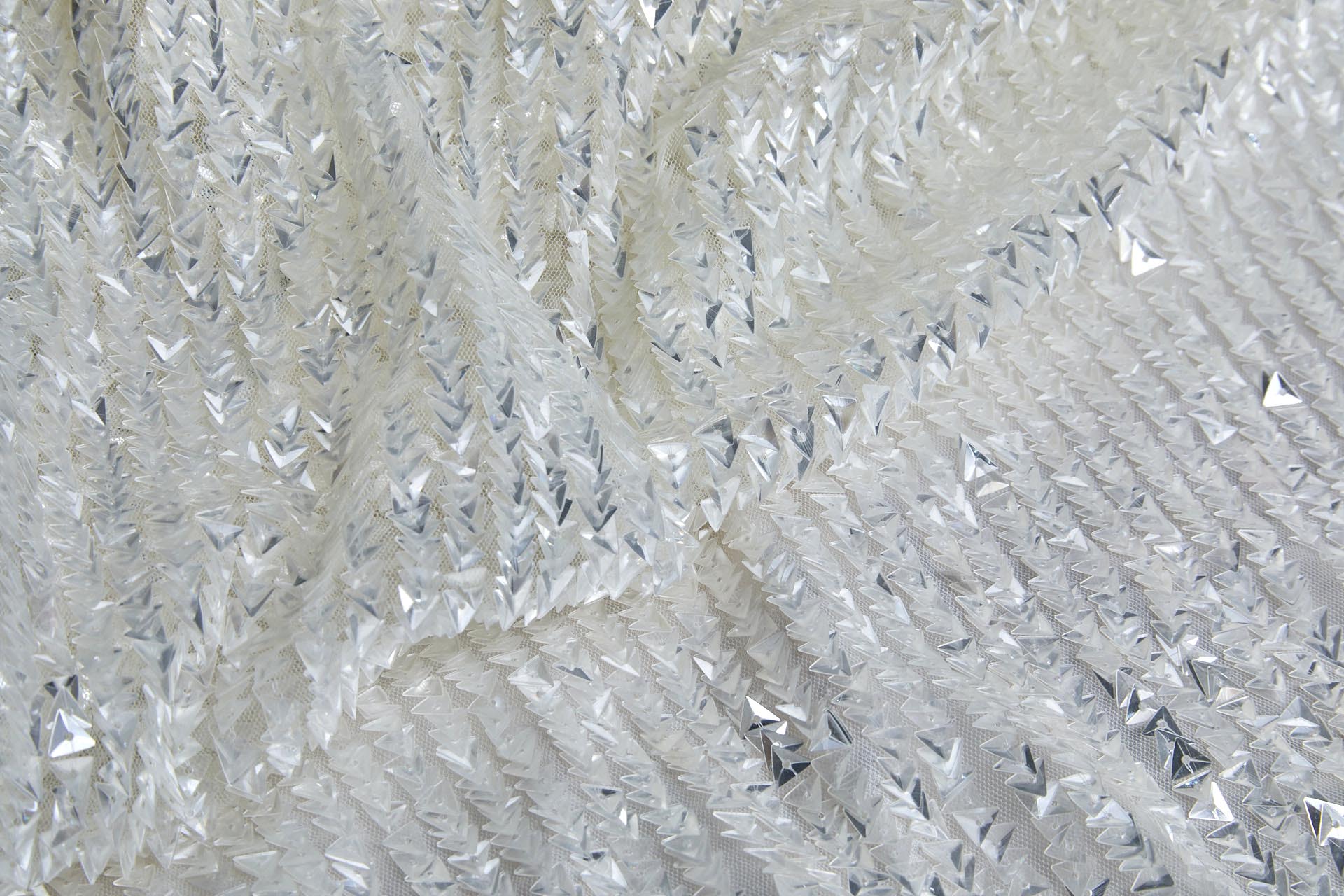Ivory Triangular Cupped Sequin on Tulle fabric, image 5 of 7