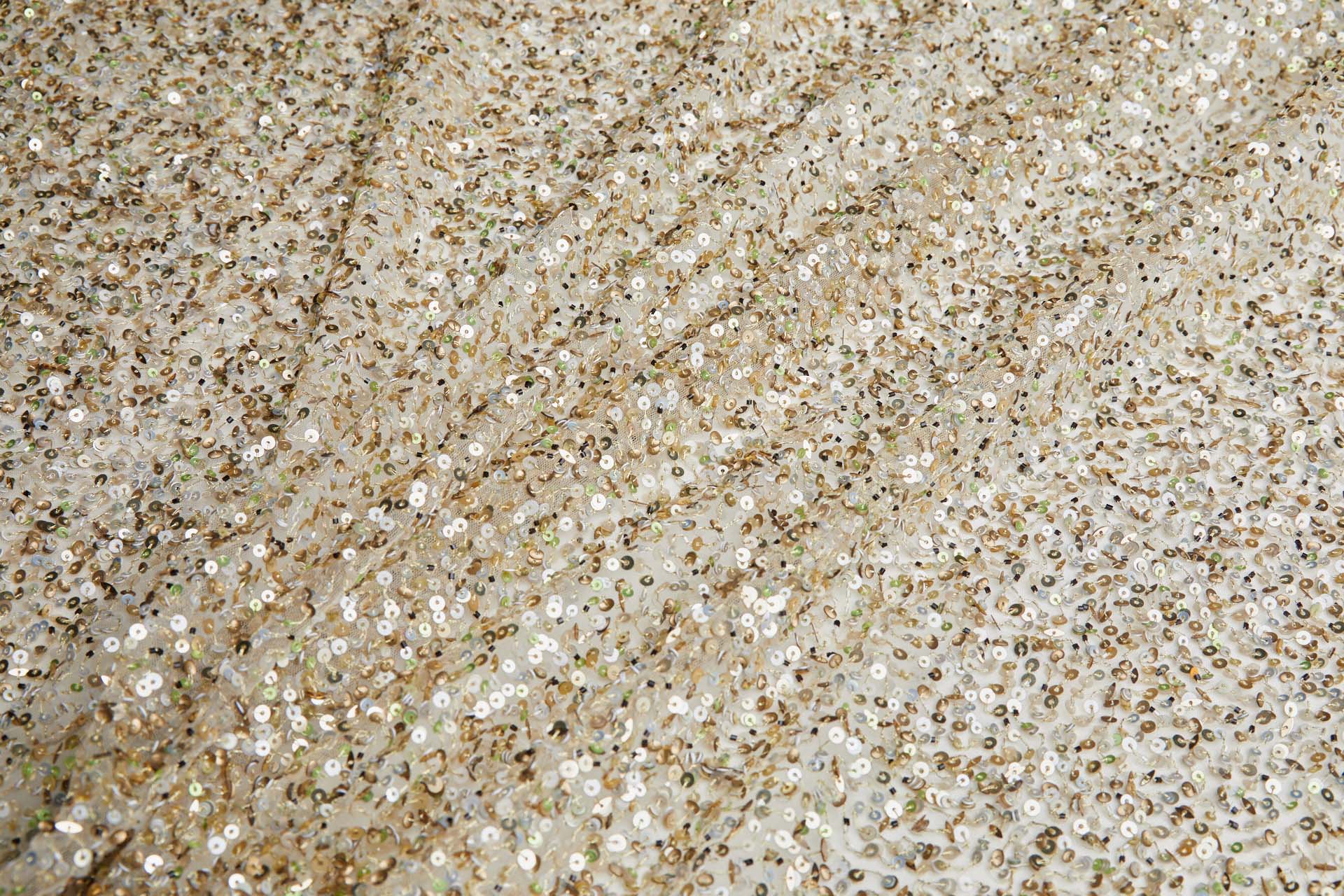 Bronze, Gold and Green Mixed Sequins on Nude Tulle fabric, image 3 of 10
