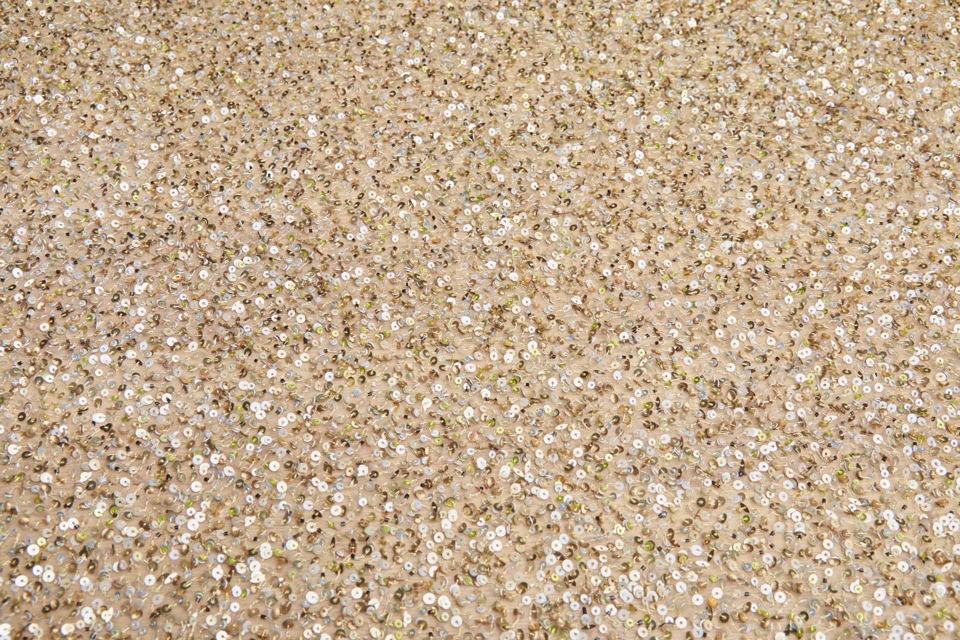 Bronze, Gold and Green Mixed Sequins on Nude Tulle fabric, image 5 of 10