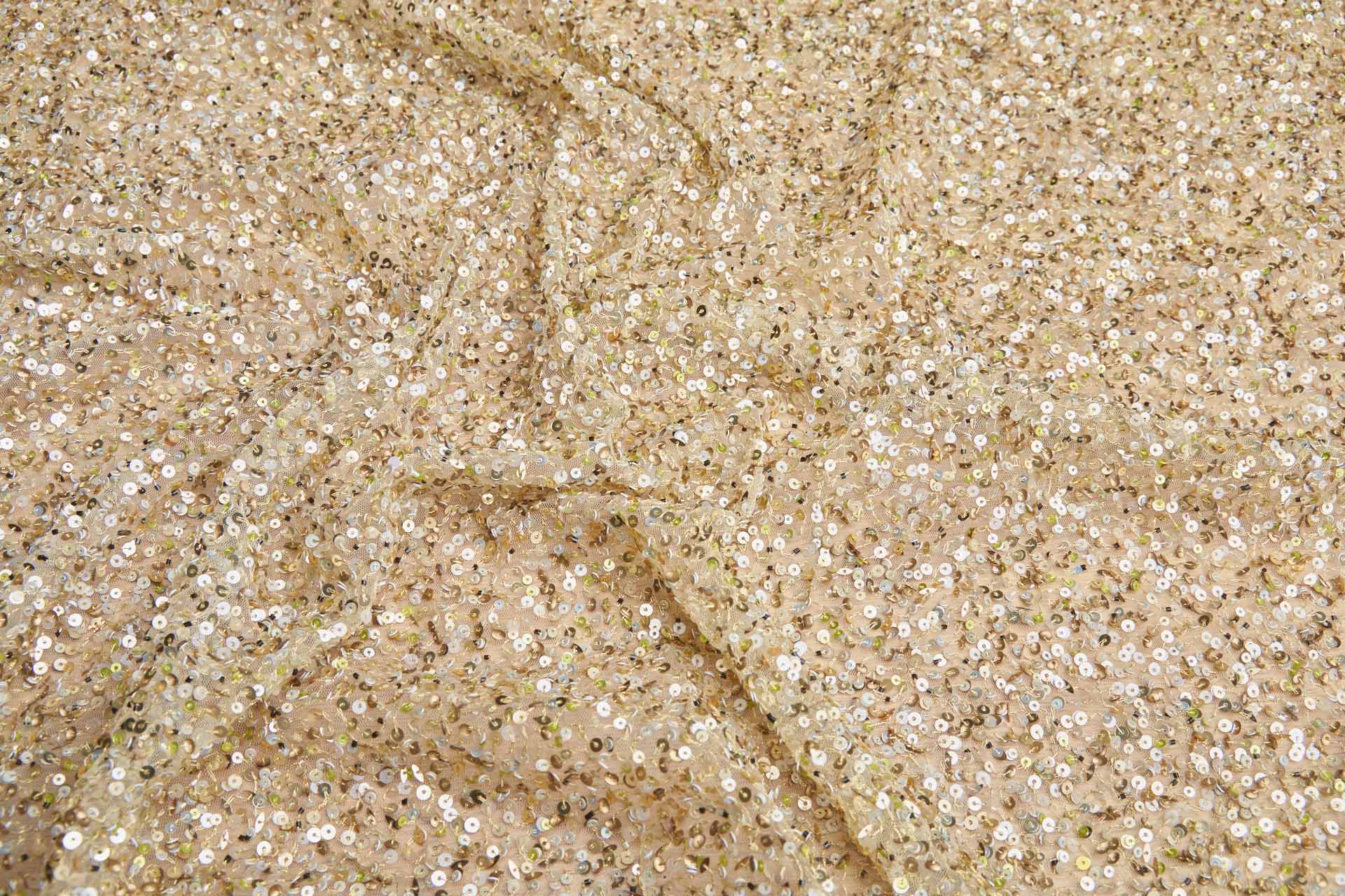 Bronze, Gold and Green Mixed Sequins on Nude Tulle fabric, image 6 of 10