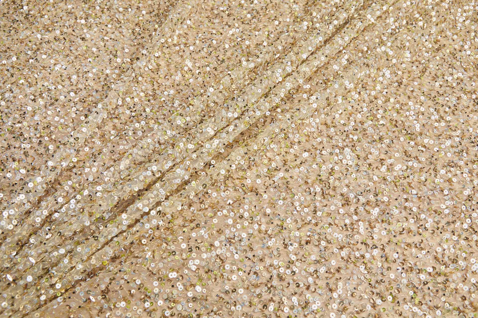Bronze, Gold and Green Mixed Sequins on Nude Tulle fabric, image 7 of 10
