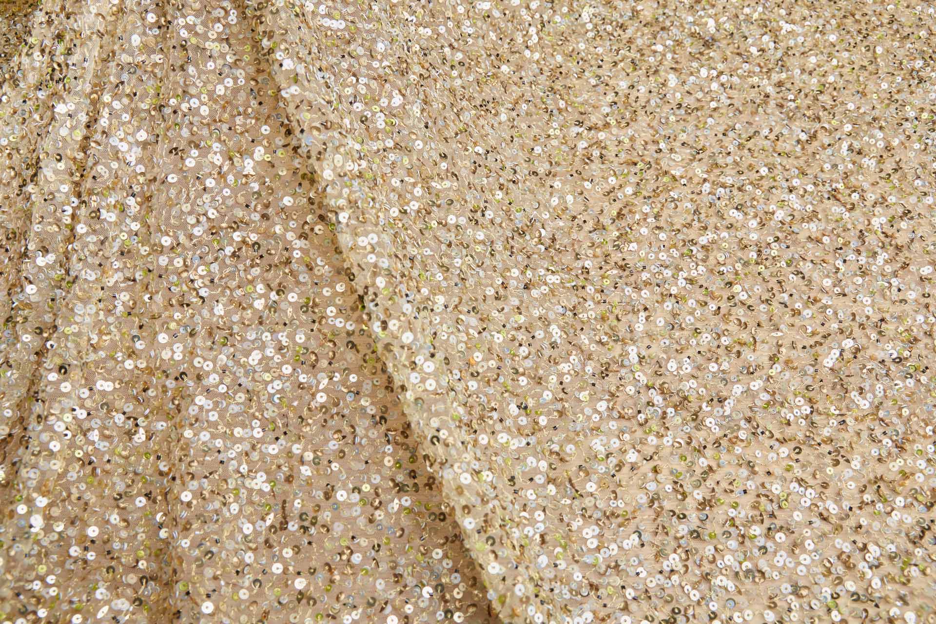 Bronze, Gold and Green Mixed Sequins on Nude Tulle fabric, image 9 of 10