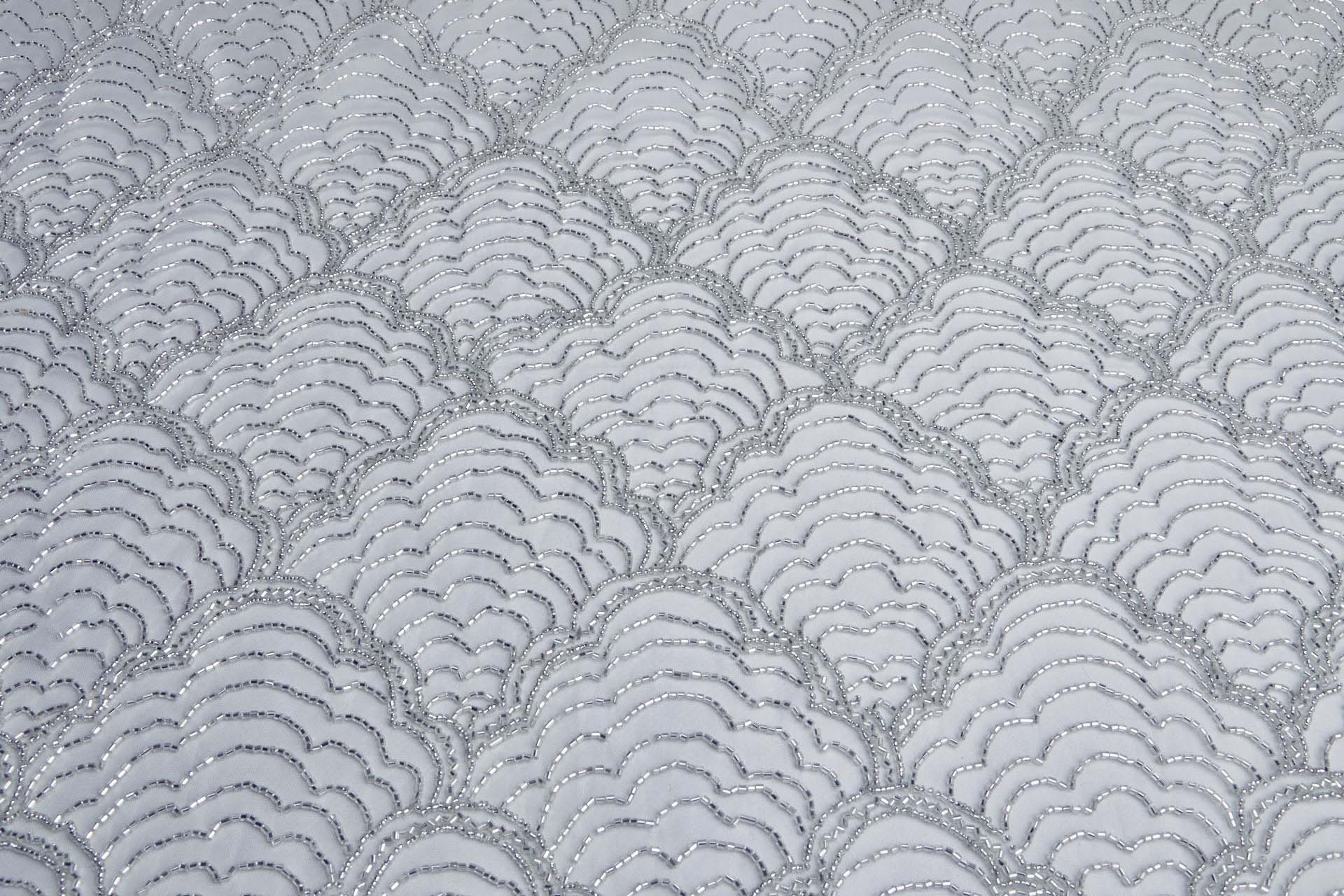 Seashell Scallop Pattern Beaded Tulle - Ice Blue fabric, image 2 of 7