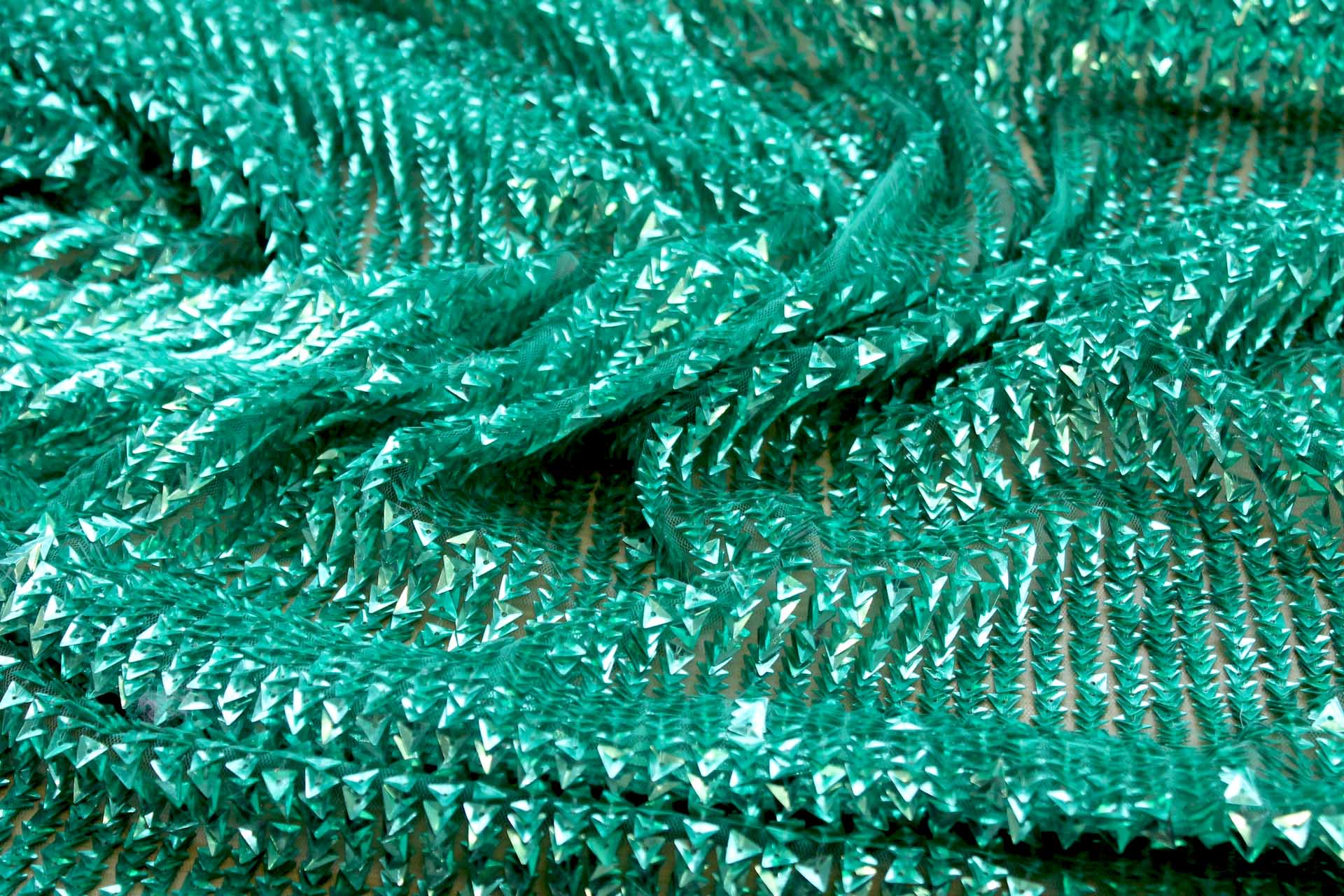 Aqua / Green Triangular Cupped Sequin on Tulle fabric, image 2 of 6