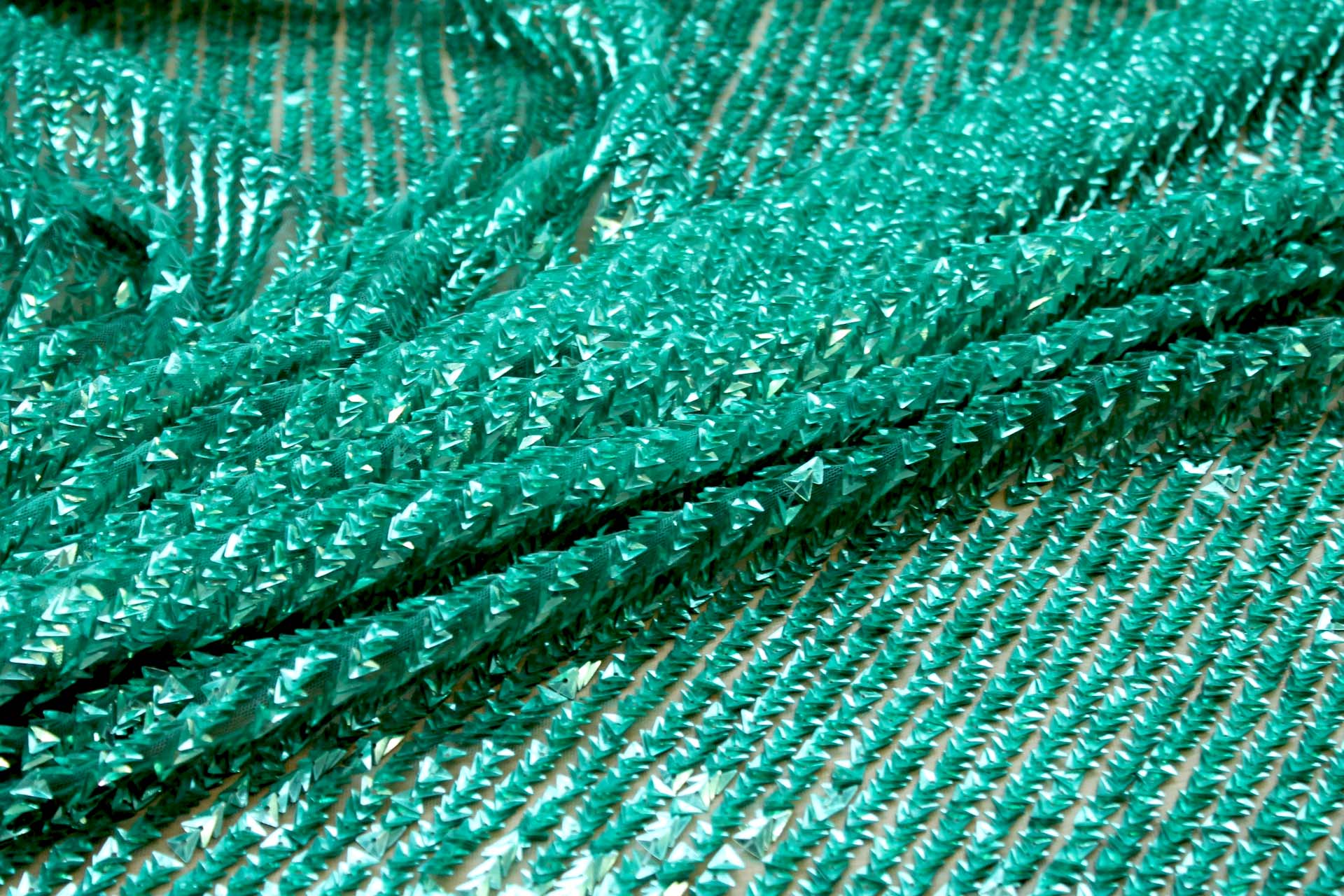 Aqua / Green Triangular Cupped Sequin on Tulle fabric, image 3 of 6