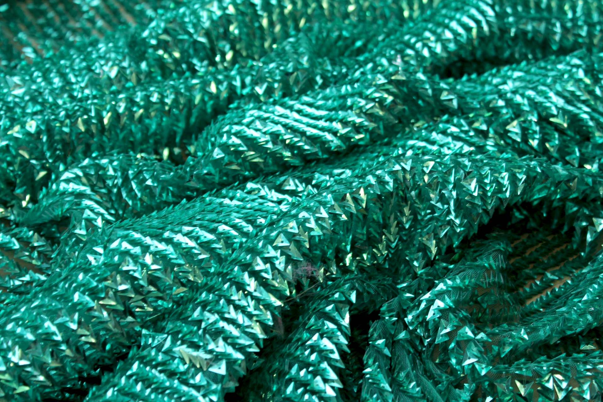 Aqua / Green Triangular Cupped Sequin on Tulle fabric