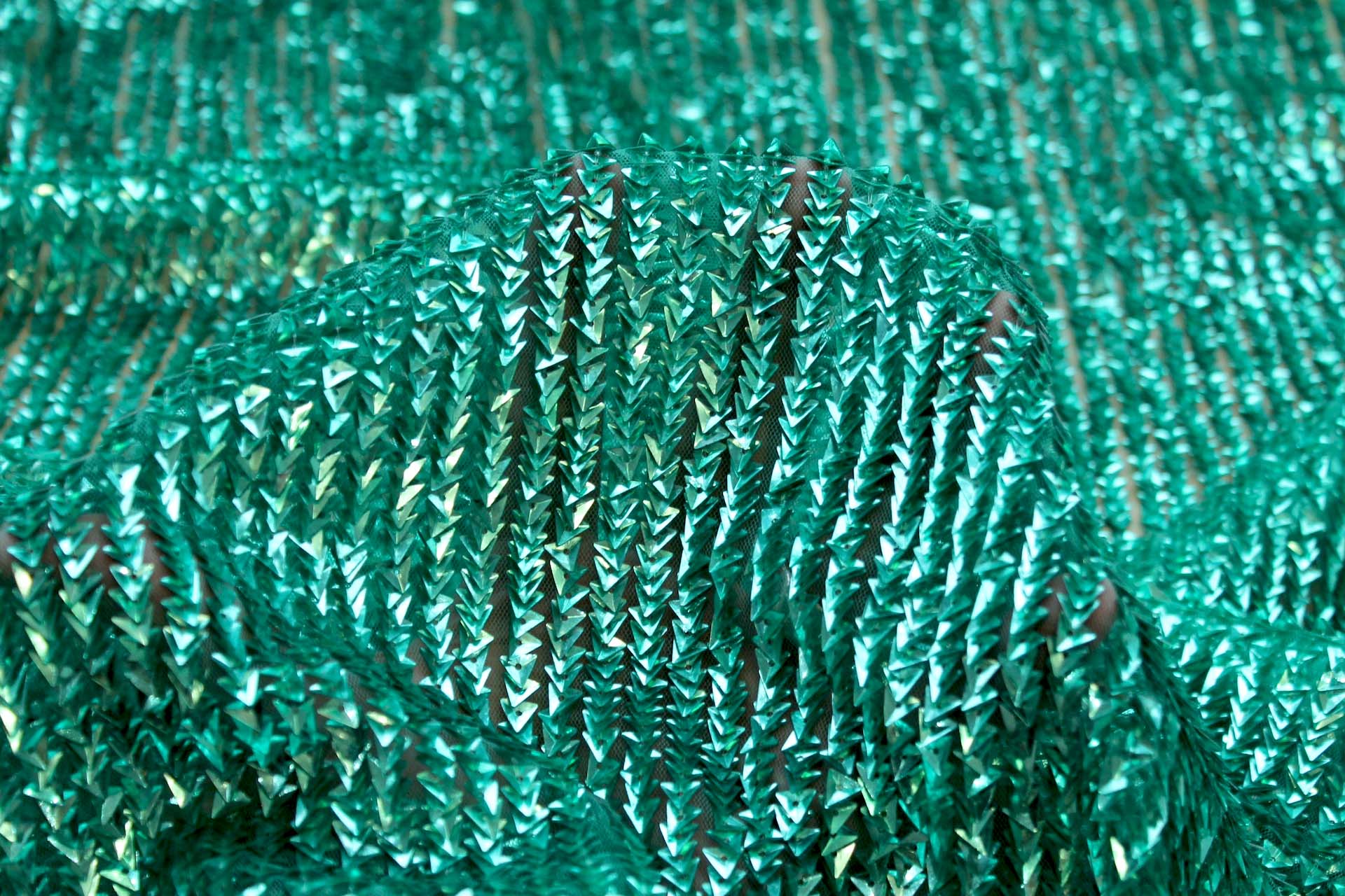 Aqua / Green Triangular Cupped Sequin on Tulle fabric, image 4 of 6