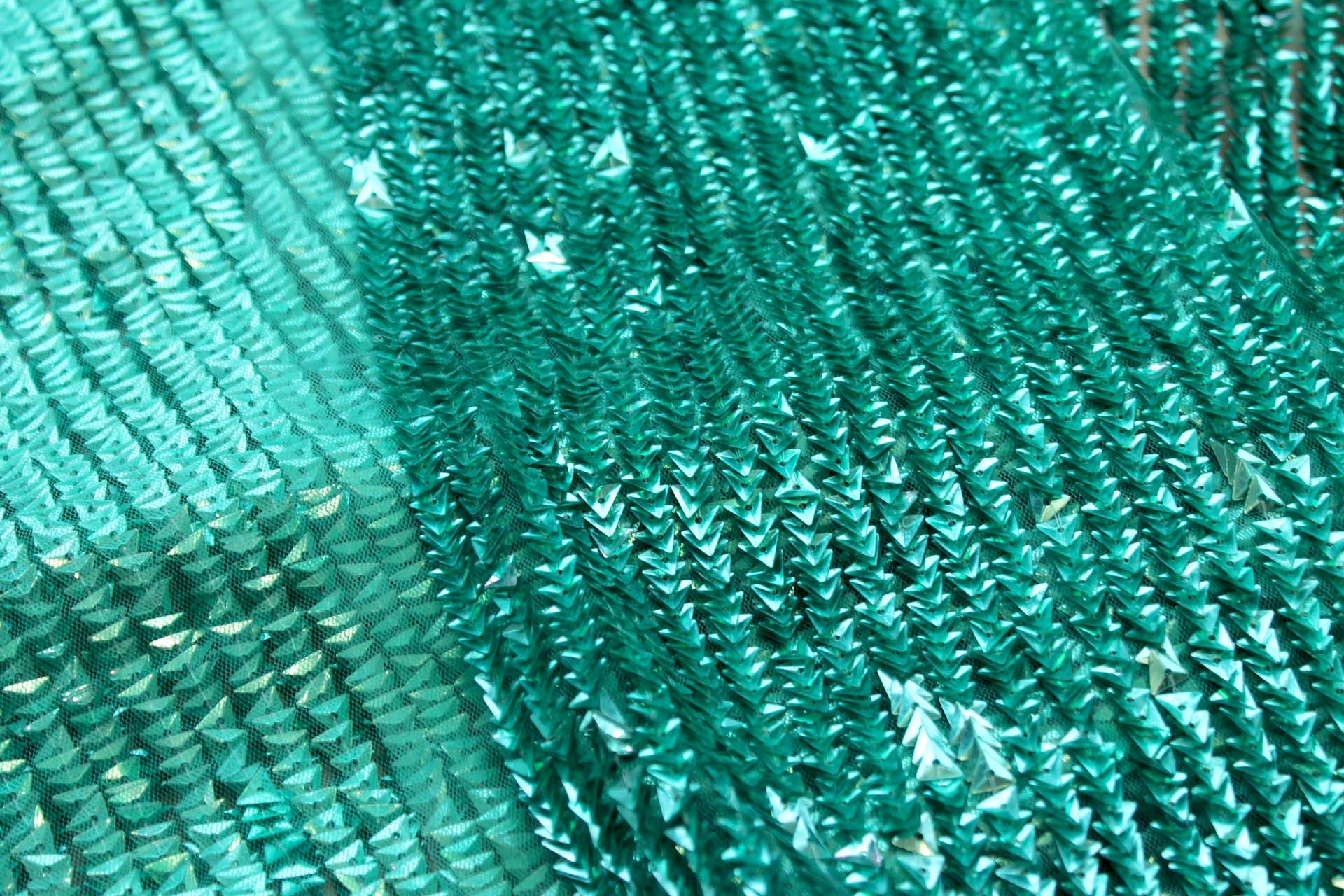 Aqua / Green Triangular Cupped Sequin on Tulle fabric, image 5 of 6