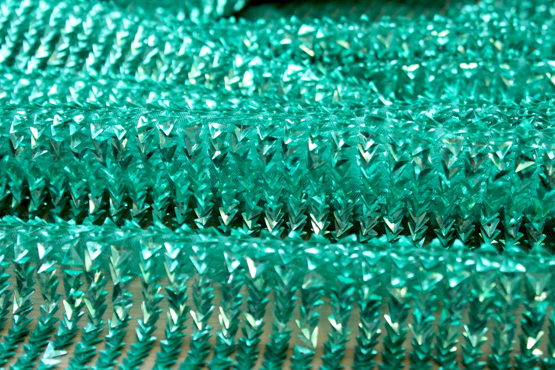 Aqua / Green Triangular Cupped Sequin on Tulle fabric, image 6 of 6