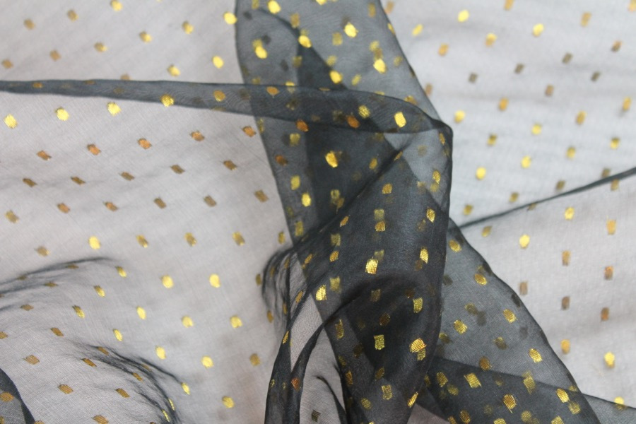 Silk Organza - Black with Gold Spots - 1.1m Piece fabric, image 3 of 8