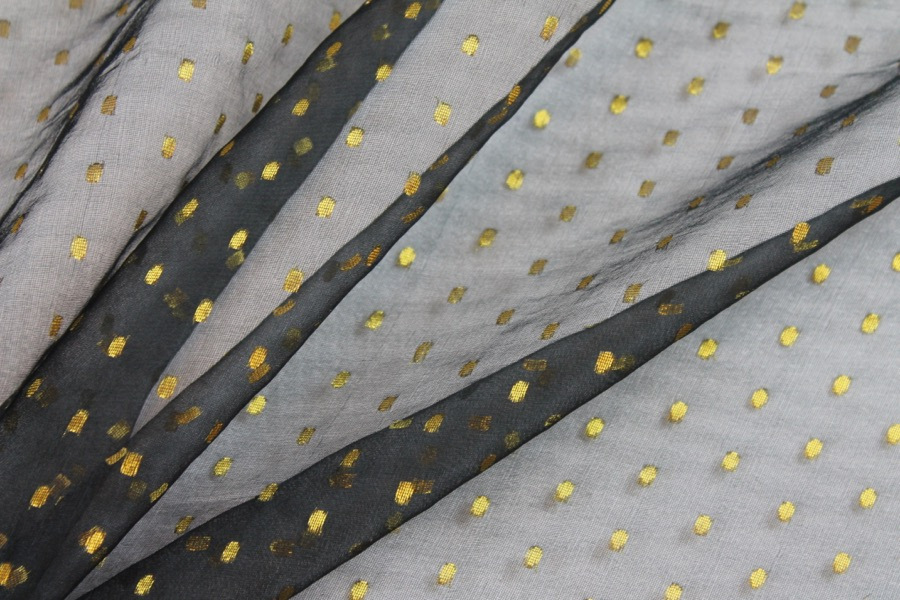 Silk Organza - Black with Gold Spots - 1.1m Piece fabric, image 2 of 8