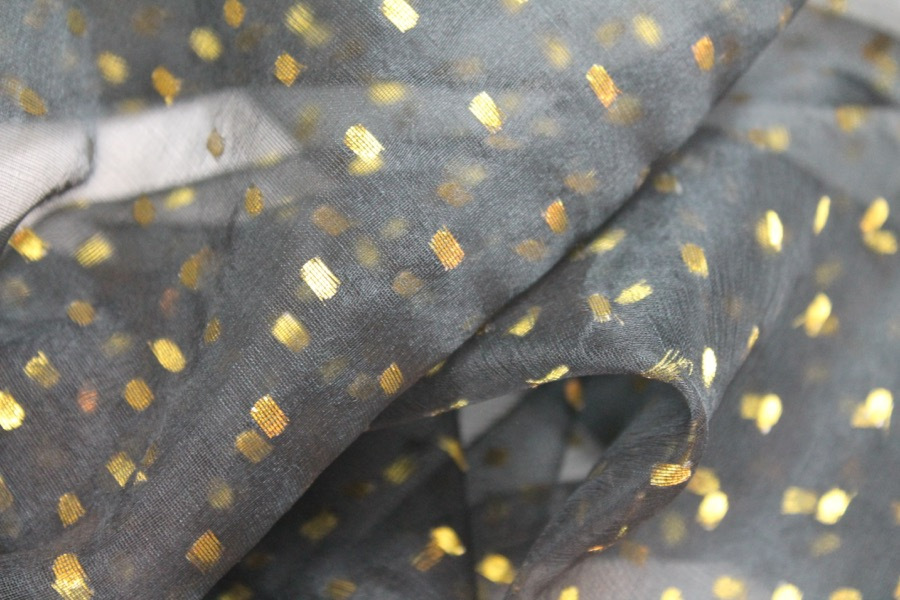 Silk Organza - Black with Gold Spots - 1.1m Piece fabric, image 5 of 8