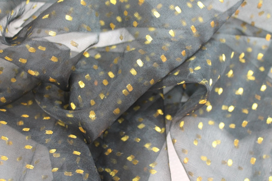 Silk Organza - Black with Gold Spots - 1.1m Piece fabric, image 4 of 8
